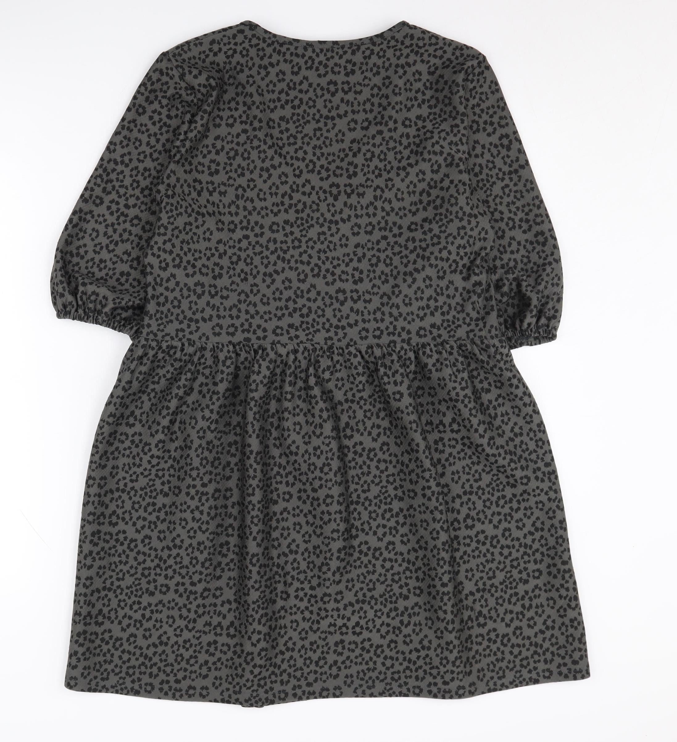 ASOS DESIGN Womens Smock Dress Size 8 Black Animal Print Knee Length V-Neck - label detail