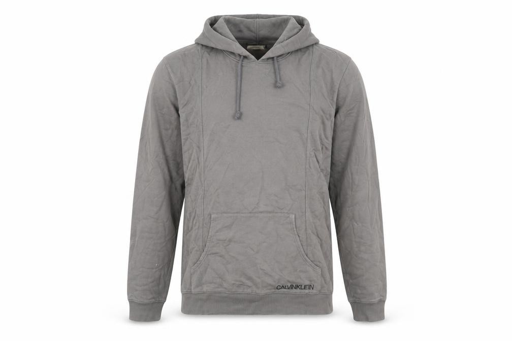Calvin Klein Mens Pullover Hoodie Size S Grey Long Sleeve Hooded Logo - front view