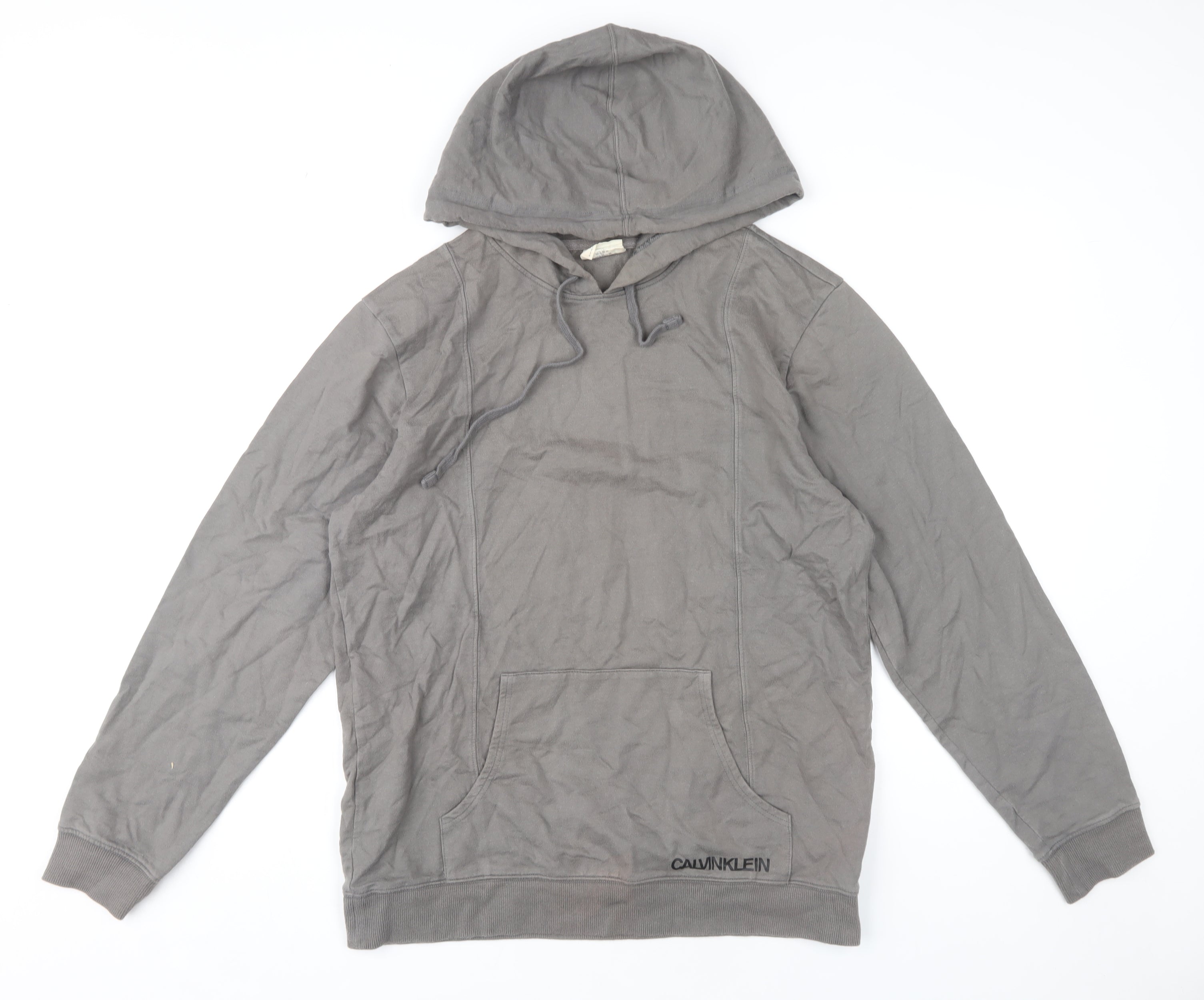 Calvin Klein Mens Pullover Hoodie Size S Grey Long Sleeve Hooded Logo - reverse view