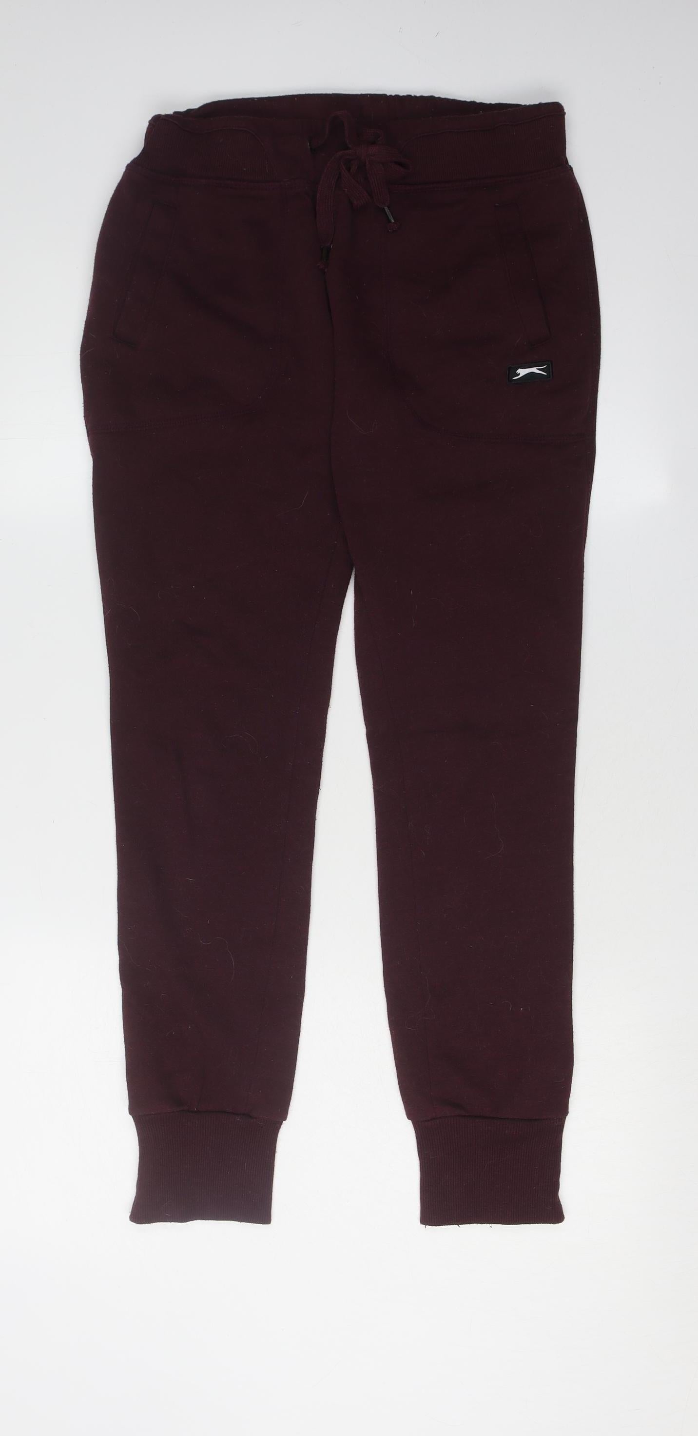 Womens Slazenger Size 10 Jogger Trousers Brown Casual Pockets Logo - reverse view