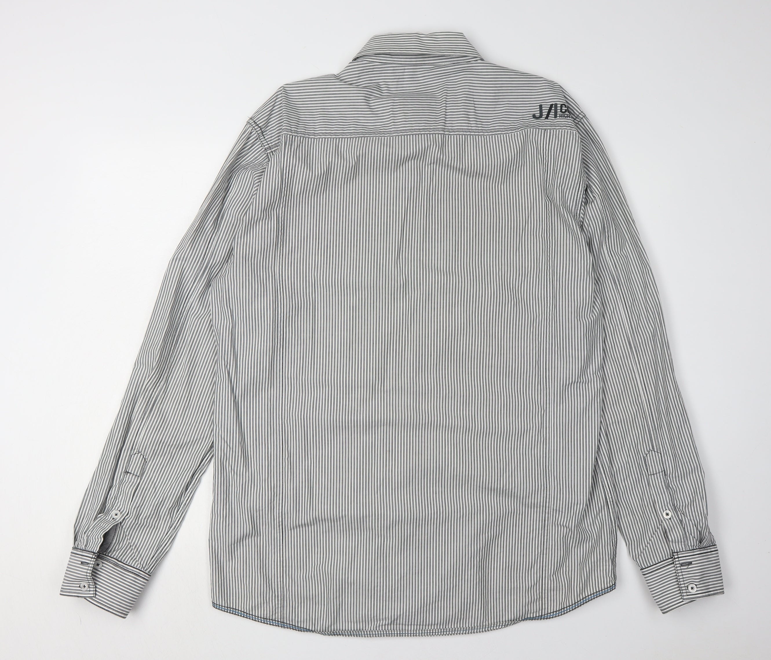 JACK & JONES Mens Button-Up Size XL Black Striped Collared Long Sleeve Casual - label detail