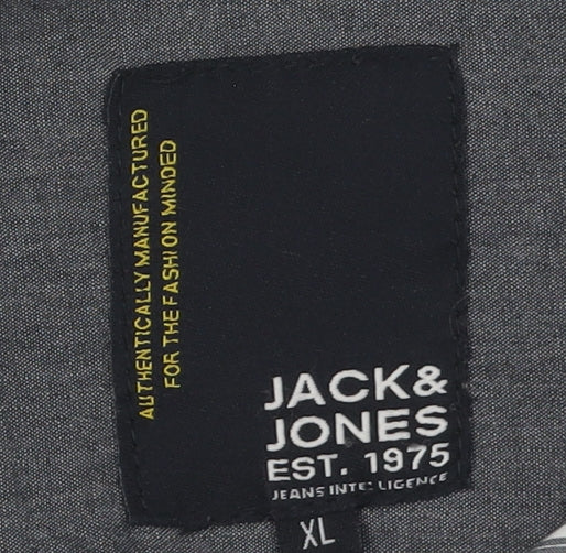 JACK & JONES Mens Button-Up Size XL Black Striped Collared Long Sleeve Casual - close detail