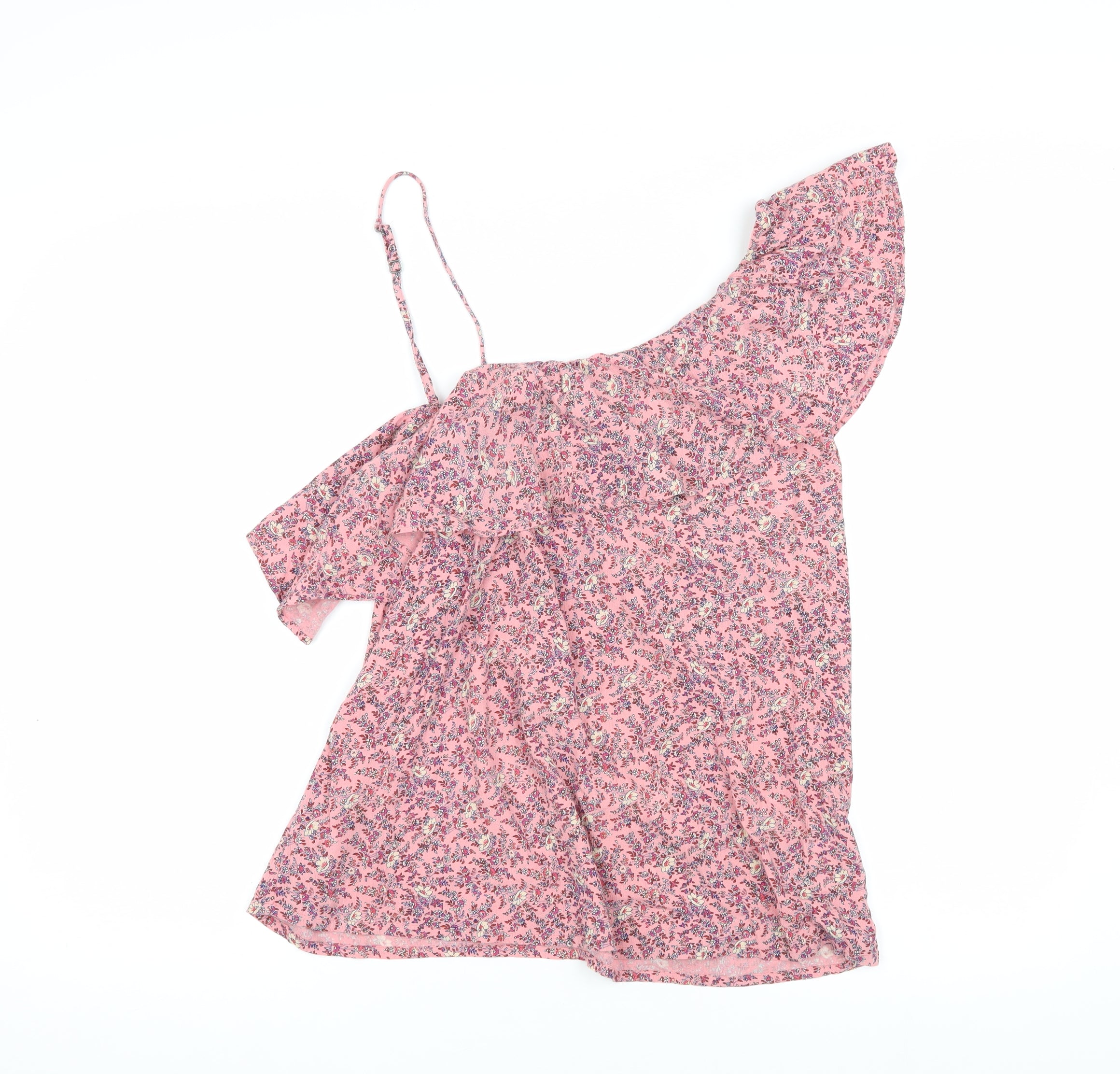 Womens Hollister Size M Camisole Blouse Pink Floral Off the Shoulder Casual - reverse view