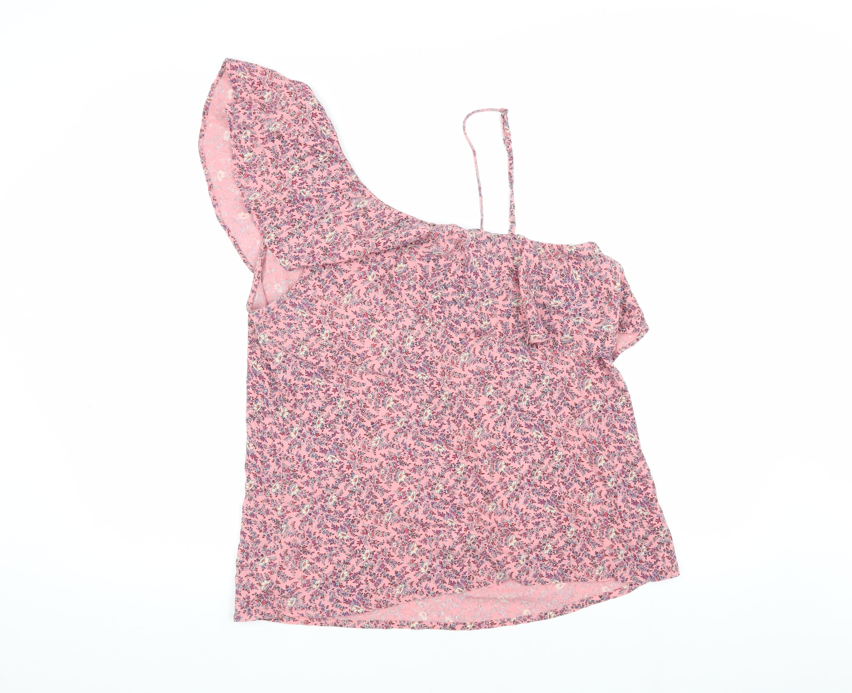 Womens Hollister Size M Camisole Blouse Pink Floral Off the Shoulder Casual - label detail