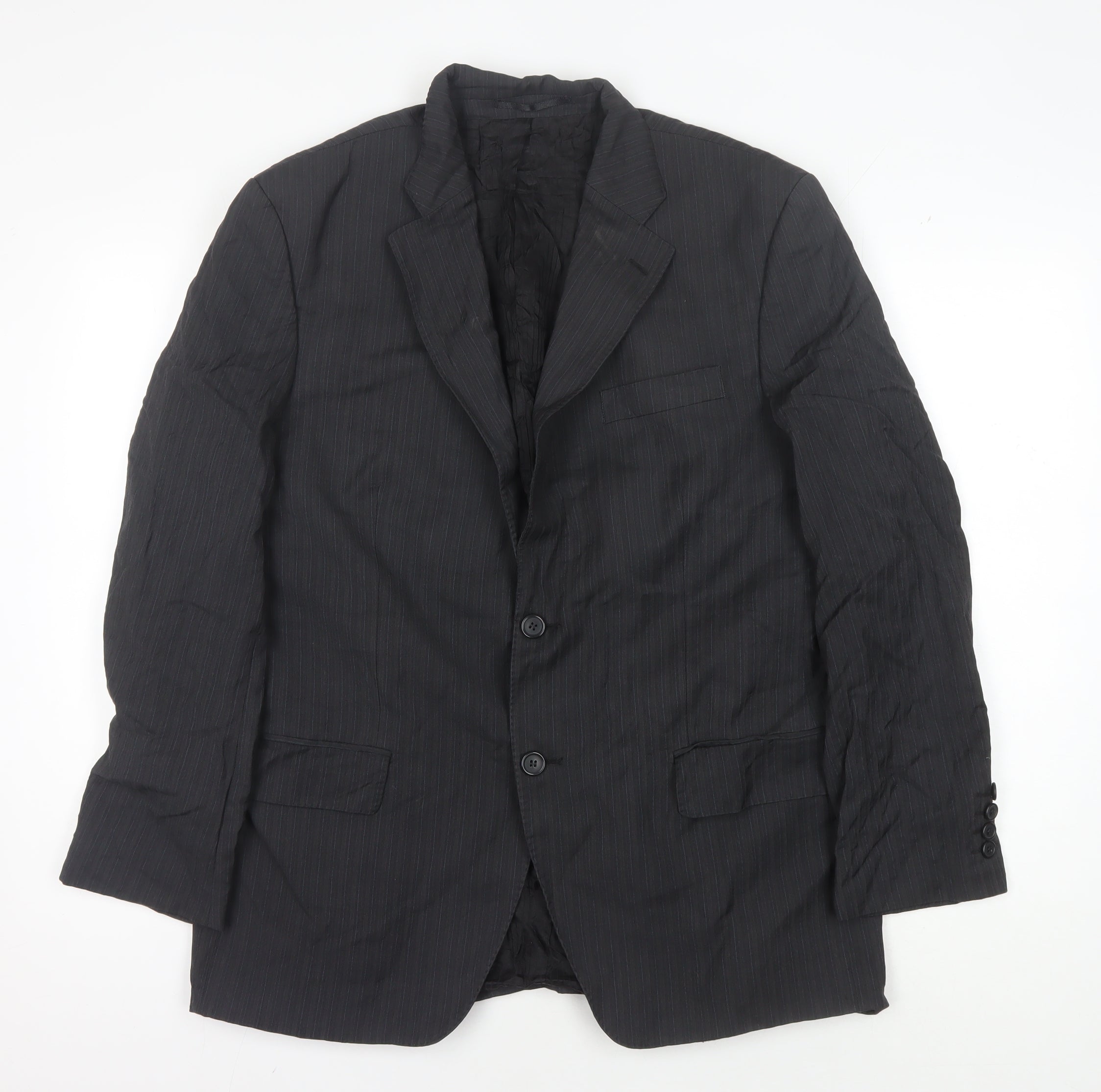 Lanificio F.lli Cerruti Mens Jacket Blazer Size 40 Black Striped Short Business - reverse view