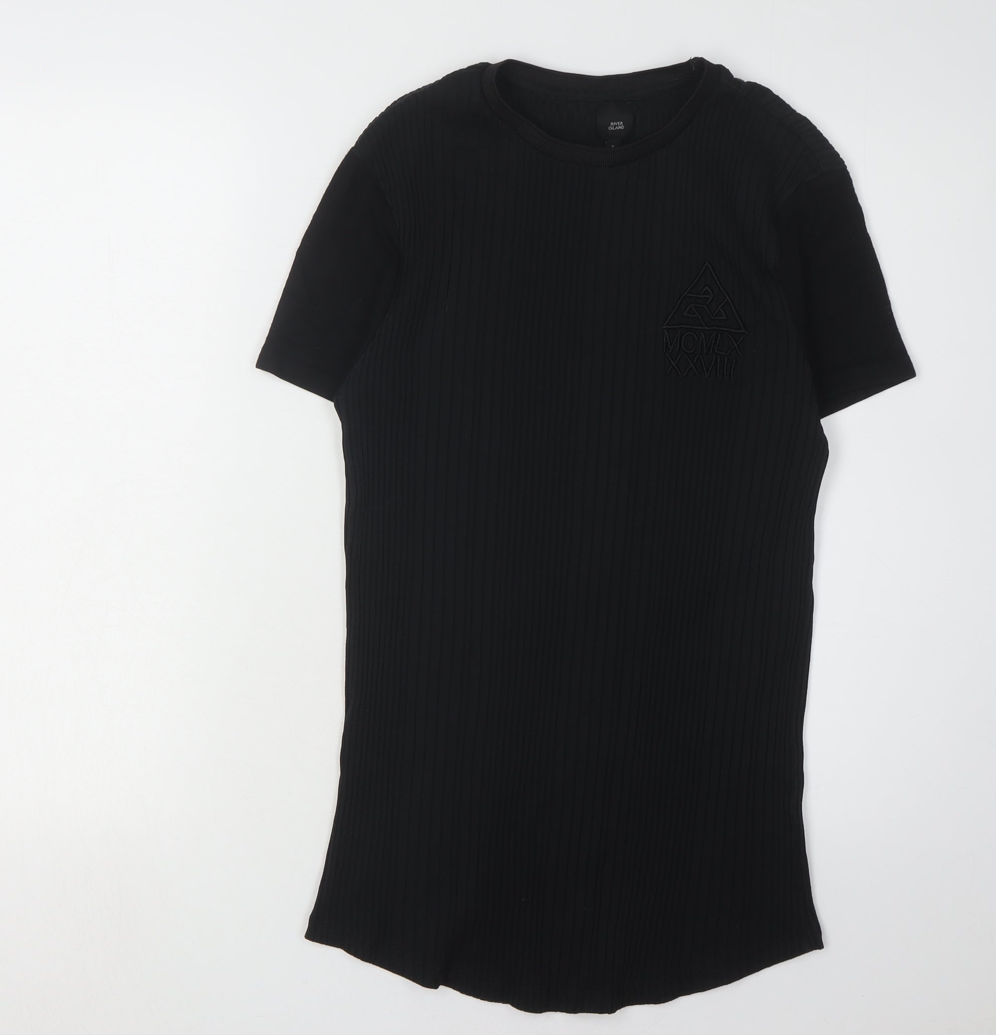 Mens River Island Size S T-Shirt Black Solid Crew Neck Short Sleeve - reverse view