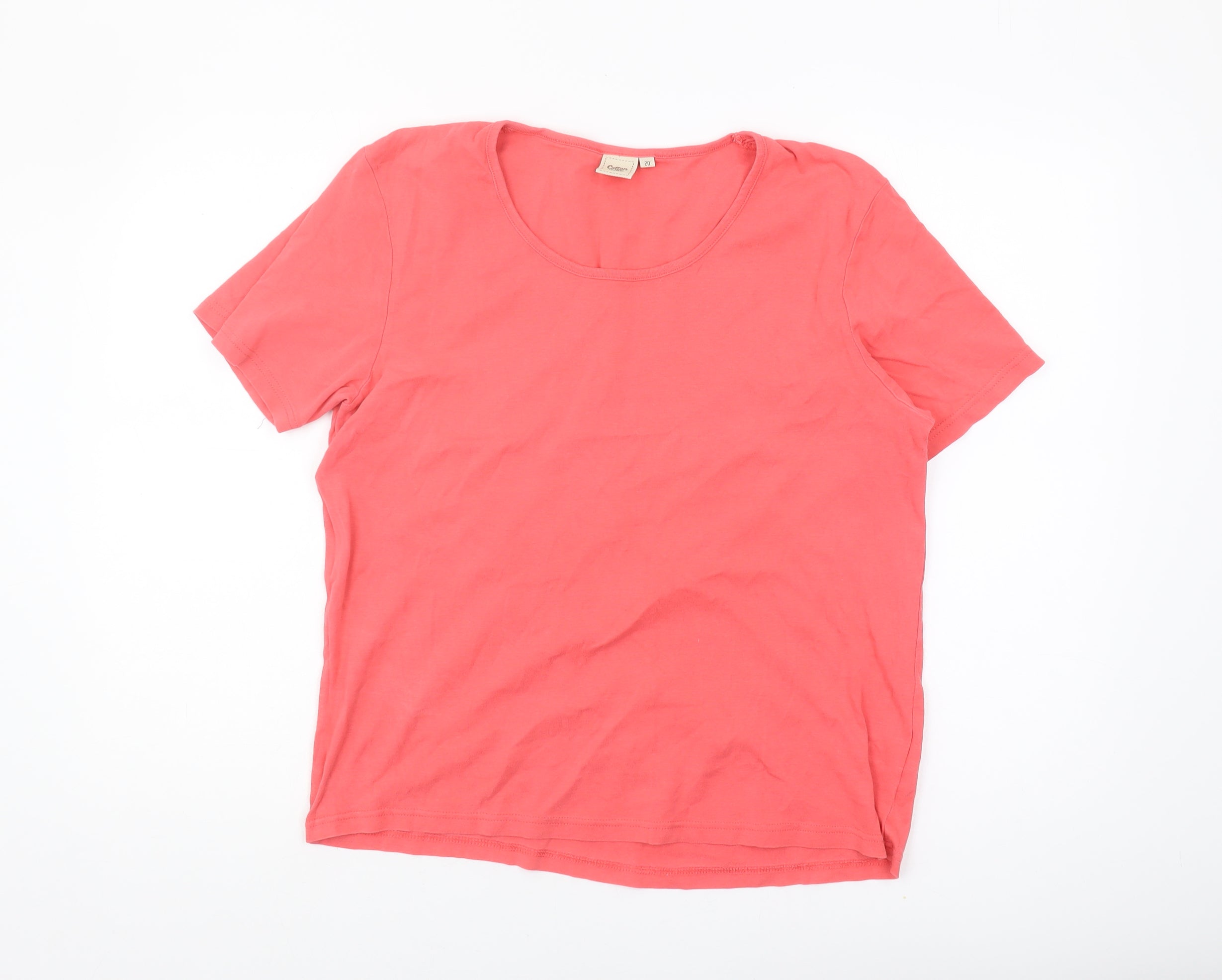 Womens Cotton Traders Size 20 Basic T-Shirt Red Solid Scoop Neck Short Sleeve - reverse view