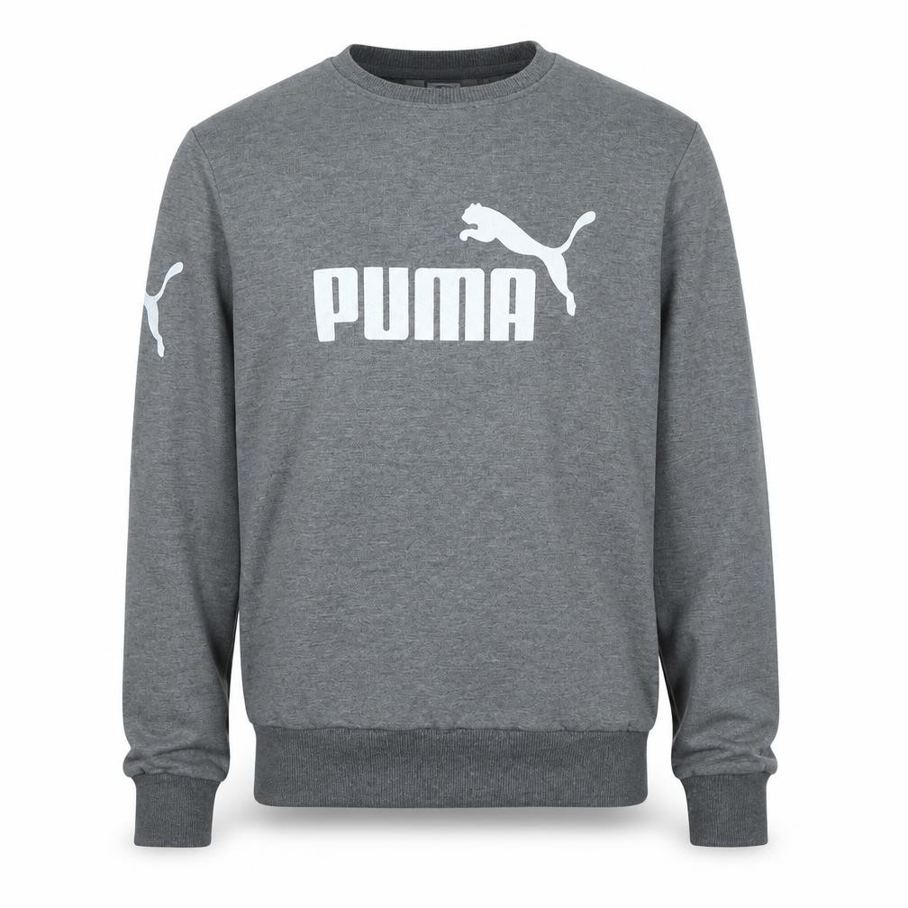 PUMA Mens Pullover Sweatshirt Size M Grey Long Sleeve Graphic Print Logo - front view