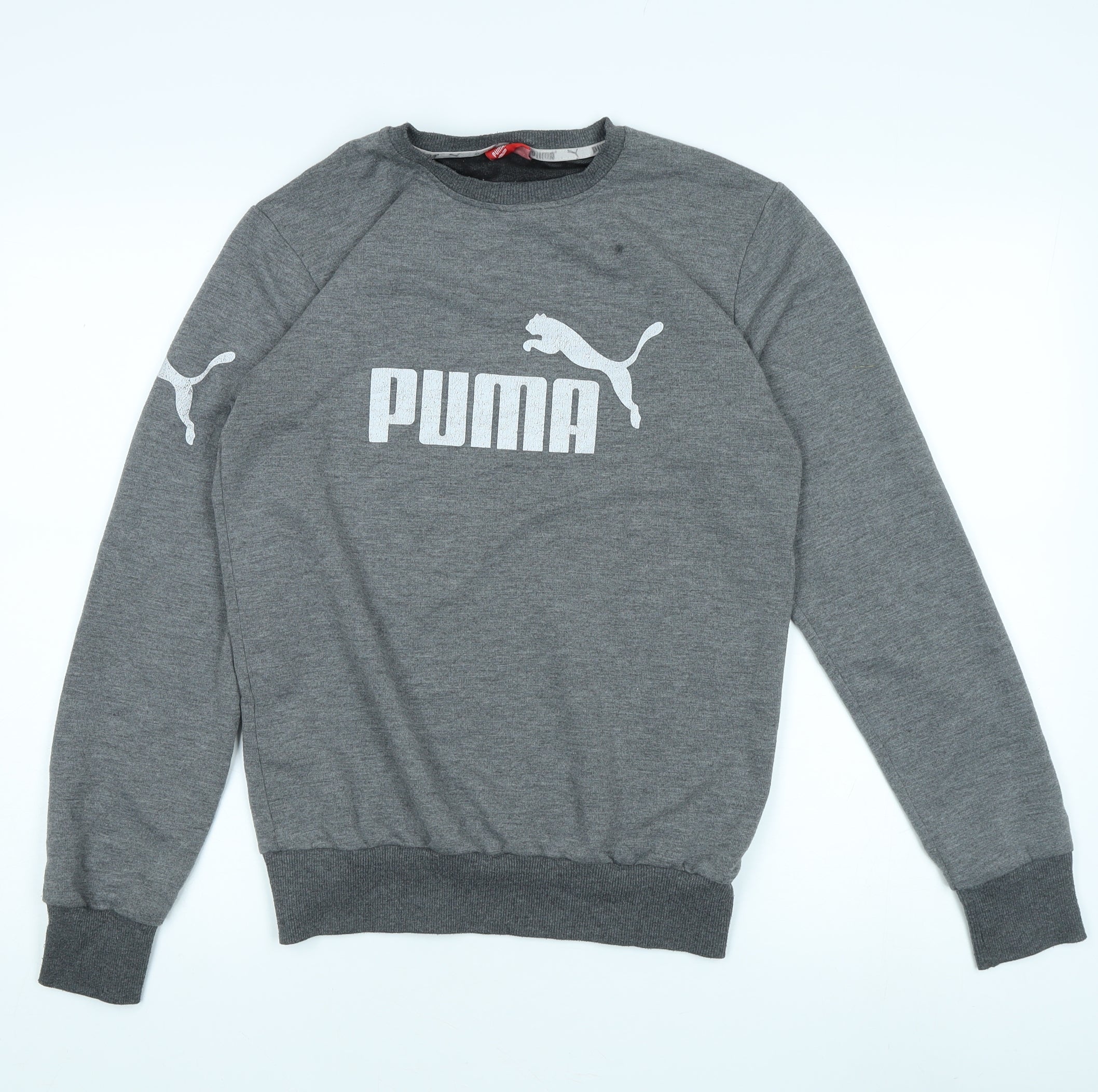 PUMA Mens Pullover Sweatshirt Size M Grey Long Sleeve Graphic Print Logo - reverse view