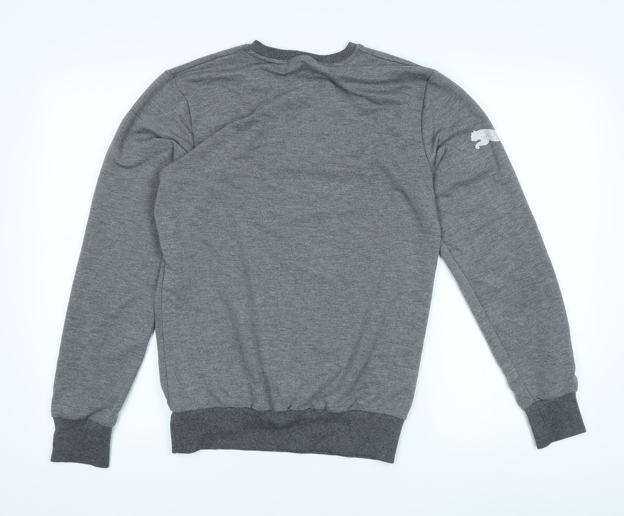 PUMA Mens Pullover Sweatshirt Size M Grey Long Sleeve Graphic Print Logo - label detail