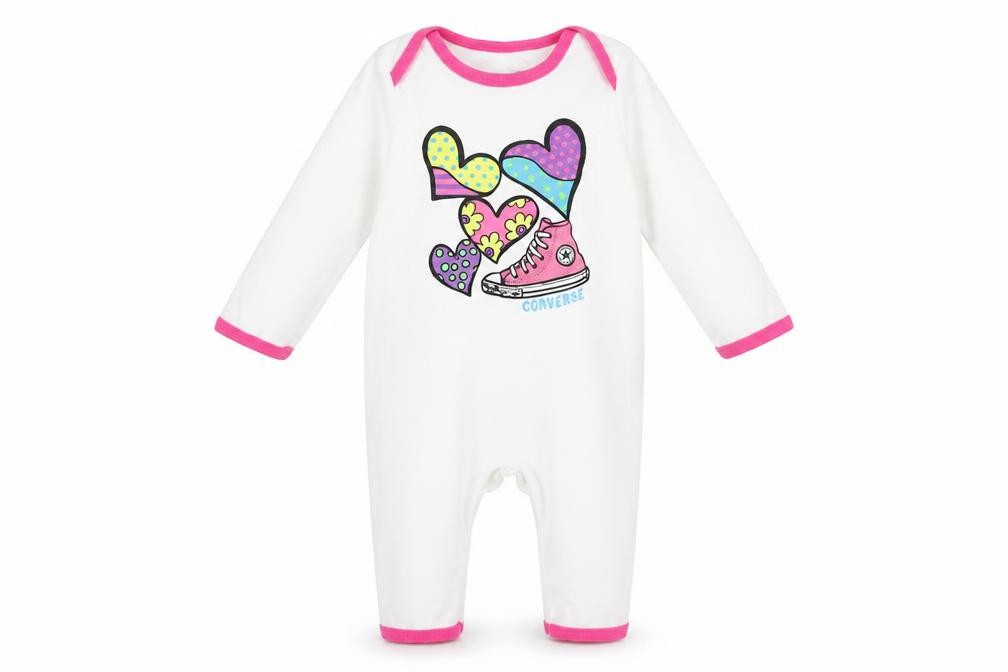 Unisex Baby & Toddler Converse Size 9-12 Months Babygrow One-Piece White Casual - front view
