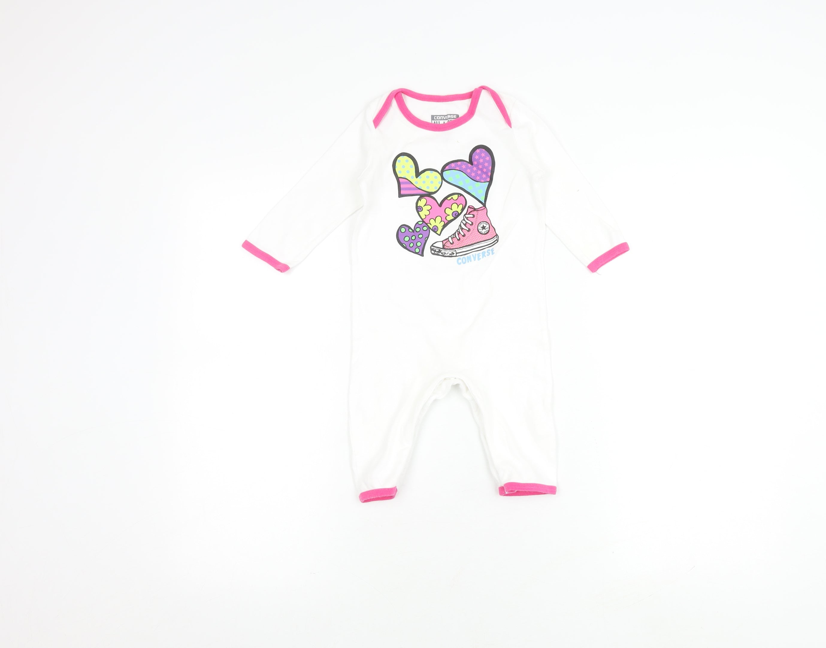 Unisex Baby & Toddler Converse Size 9-12 Months Babygrow One-Piece White Casual - reverse view