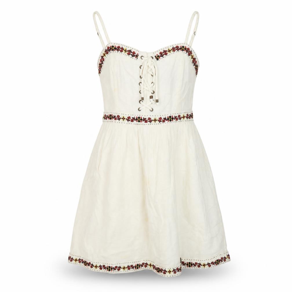 Womens Superdry Size 8 Slip Dress Ivory Short Sweetheart Sleeveless Casual Lined - front view