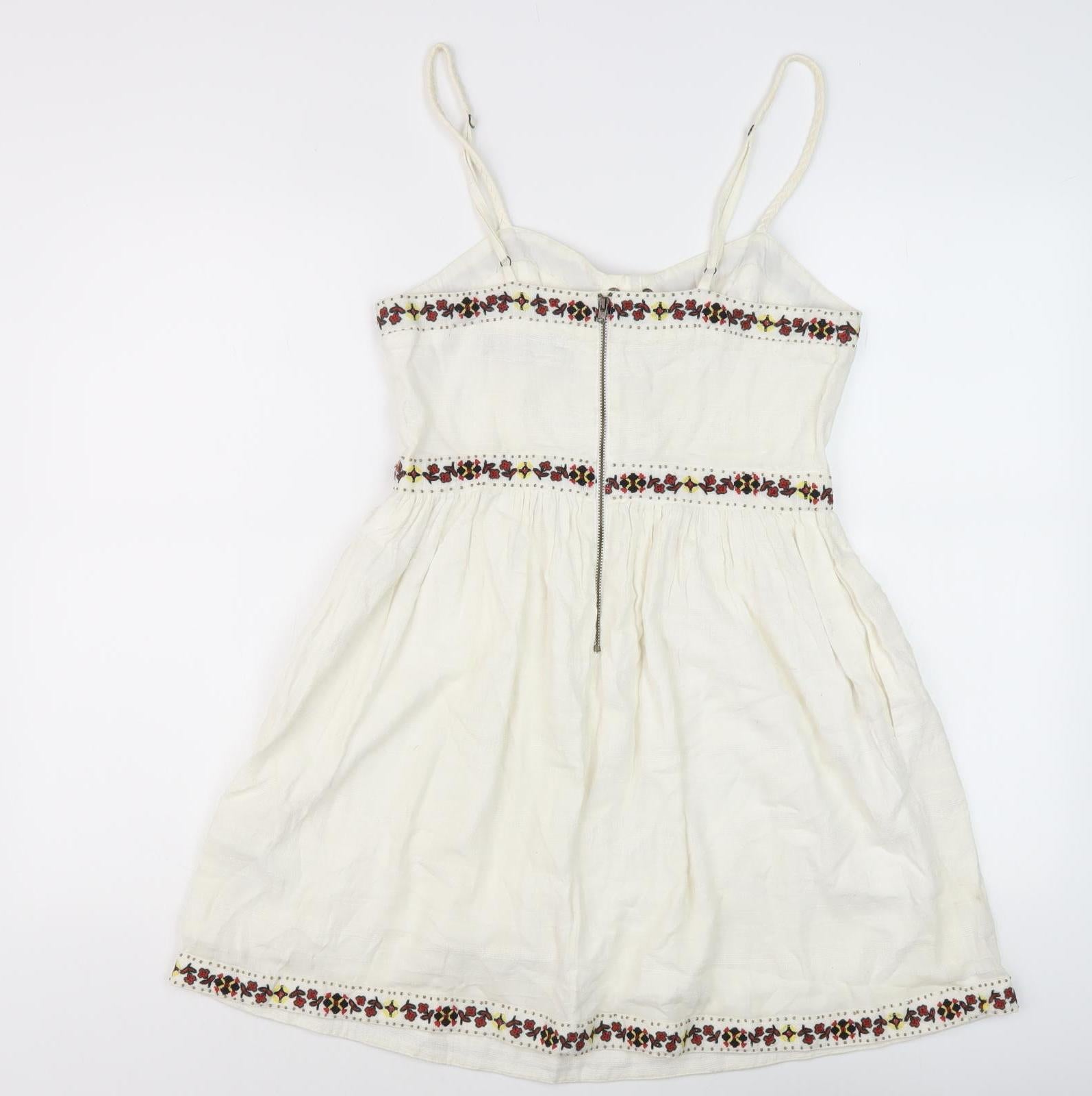 Womens Superdry Size 8 Slip Dress Ivory Short Sweetheart Sleeveless Casual Lined - label detail