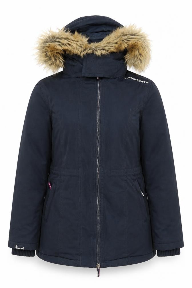 Superdry Womens Windbreaker Parka Size L Black Mid-Length Long Sleeve Casual - front view
