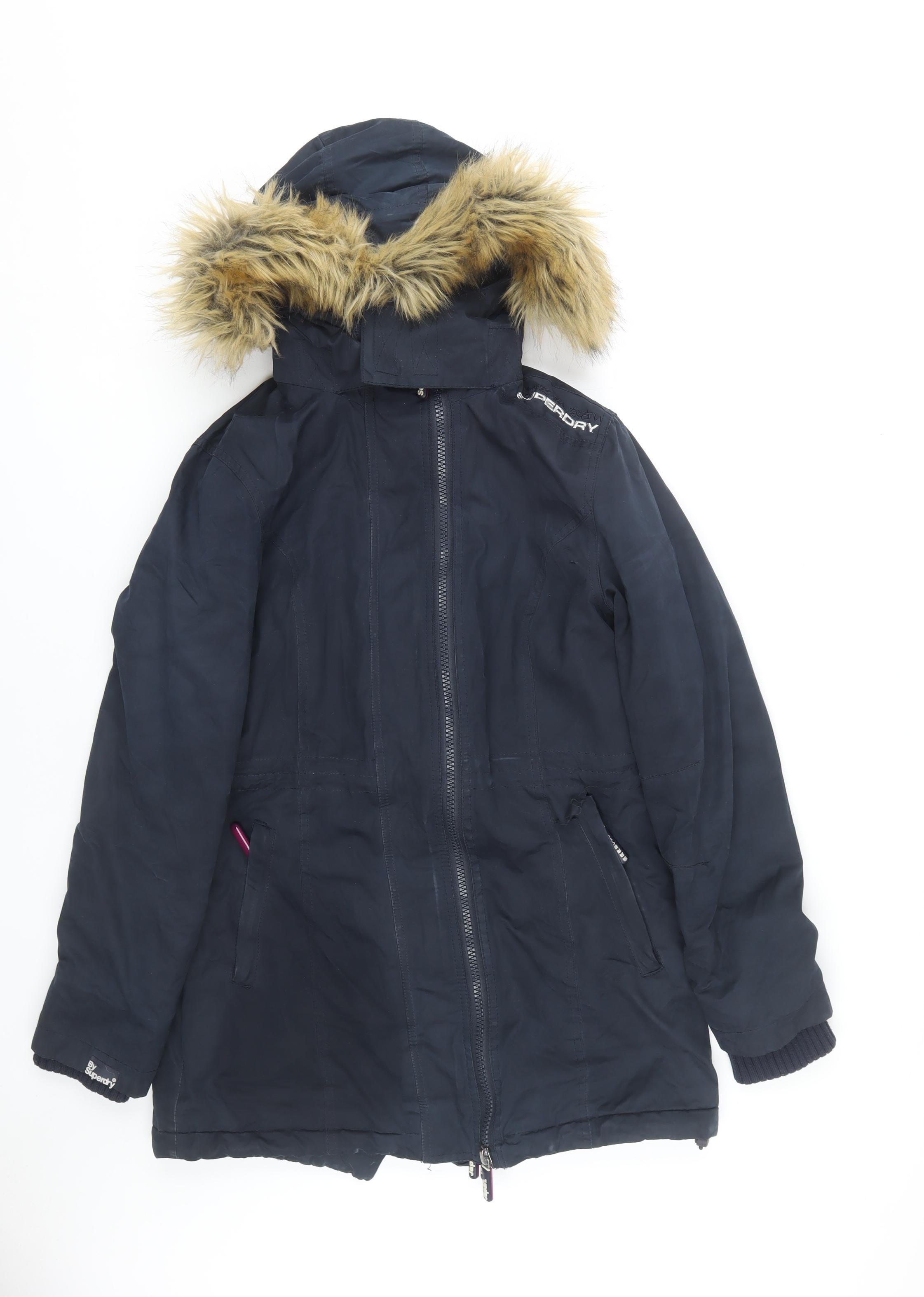 Superdry Womens Windbreaker Parka Size L Black Mid-Length Long Sleeve Casual - reverse view