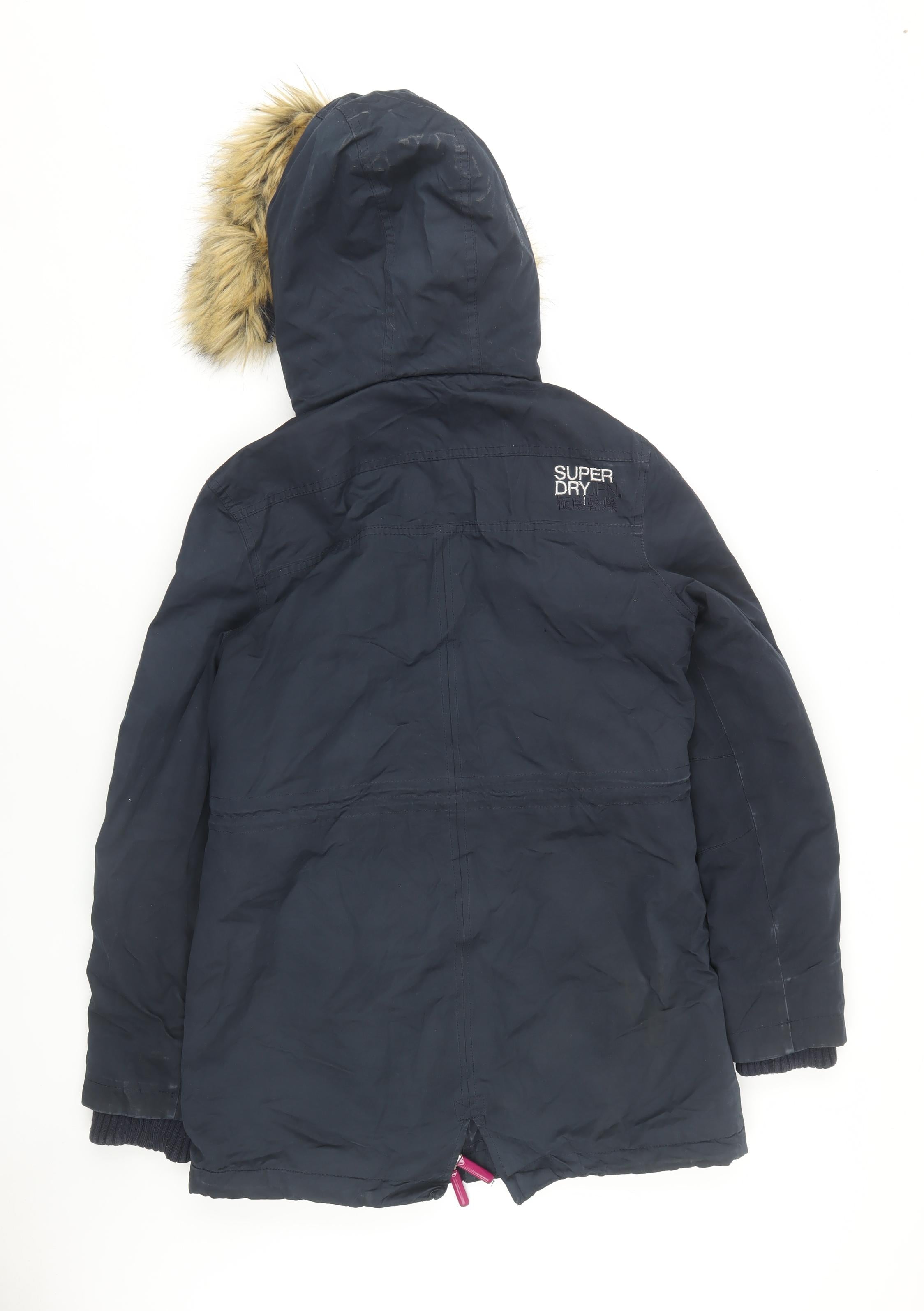 Superdry Womens Windbreaker Parka Size L Black Mid-Length Long Sleeve Casual - label detail