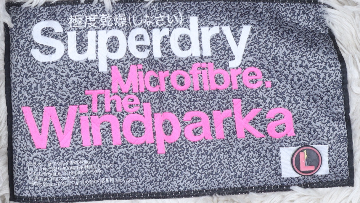 Superdry Womens Windbreaker Parka Size L Black Mid-Length Long Sleeve Casual - close detail