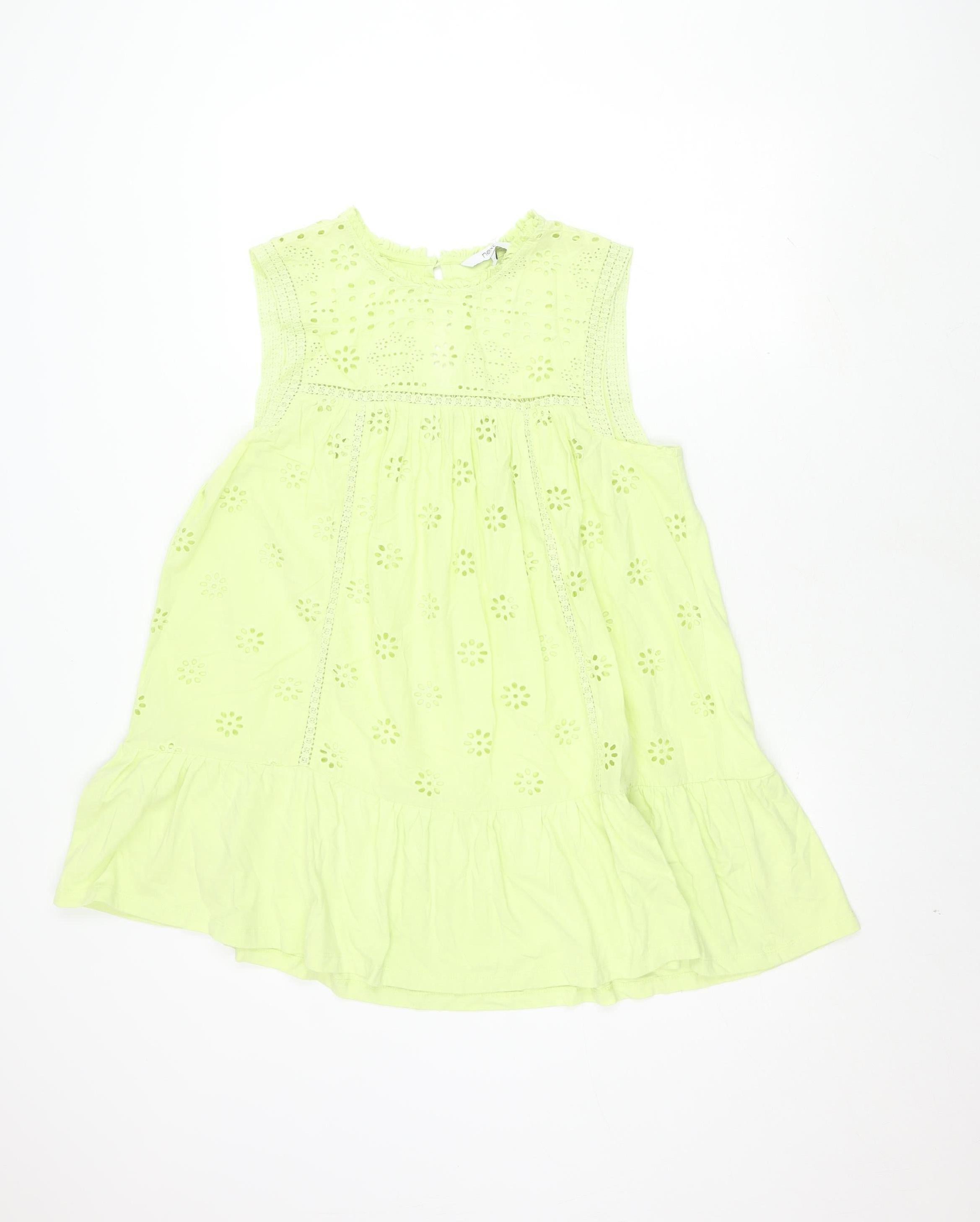 NEXT Womens A-Line Dress Size 12 Green Floral Mini Round Neck Sleeveless Casual - reverse view
