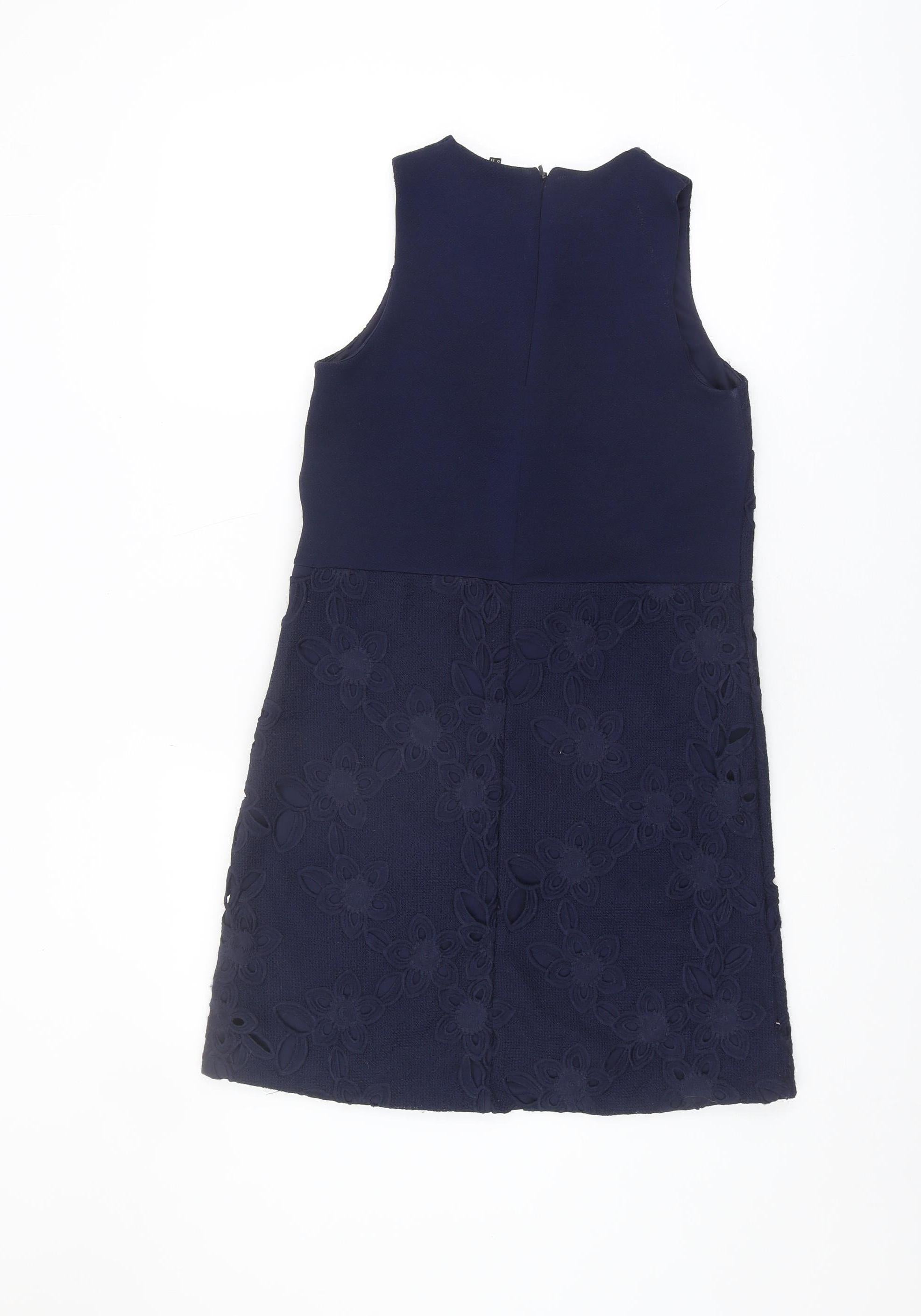 Warehouse Womens Tank Dress Size 8 Blue Floral Knee Length Round Neck Sleeveless - label detail