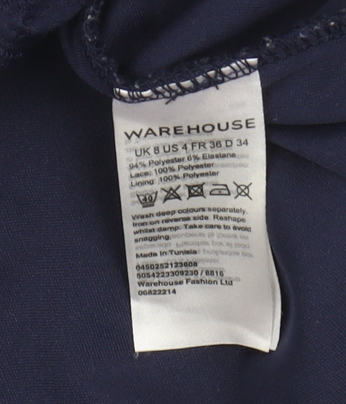 Warehouse Womens Tank Dress Size 8 Blue Floral Knee Length Round Neck Sleeveless - close detail