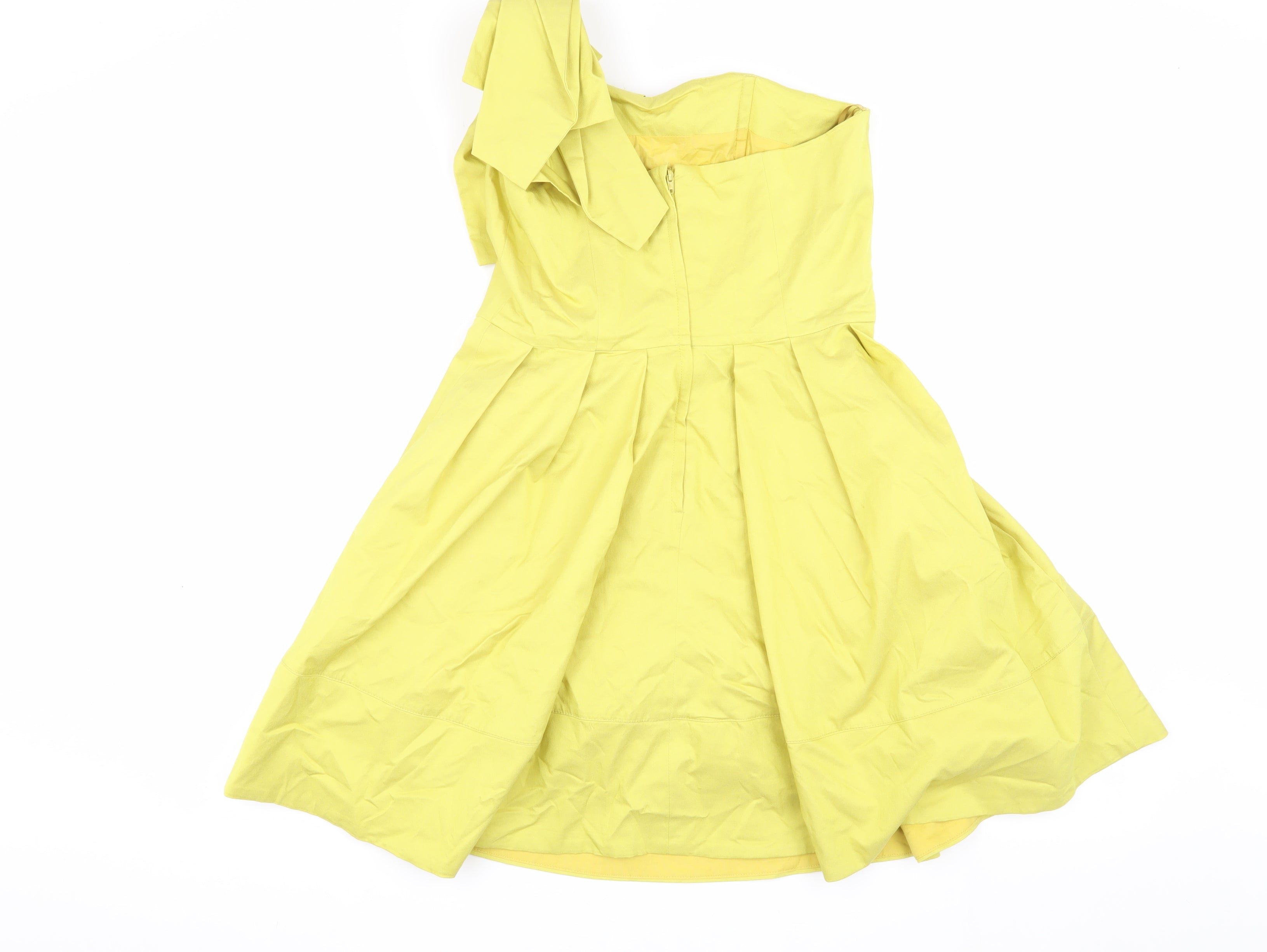 Womens ASOS Size 10 A-Line Dress Yellow Knee Length One Shoulder Sleeveless Bow - label detail