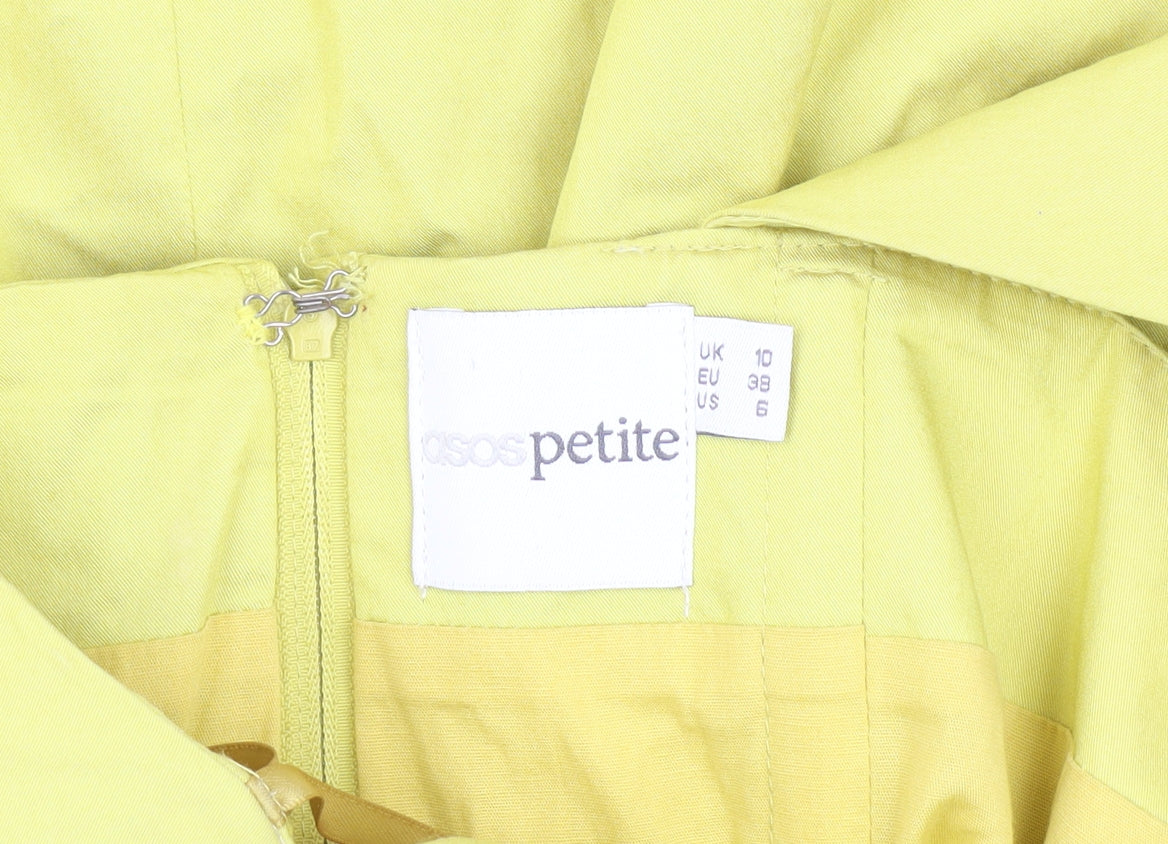 Womens ASOS Size 10 A-Line Dress Yellow Knee Length One Shoulder Sleeveless Bow - close detail