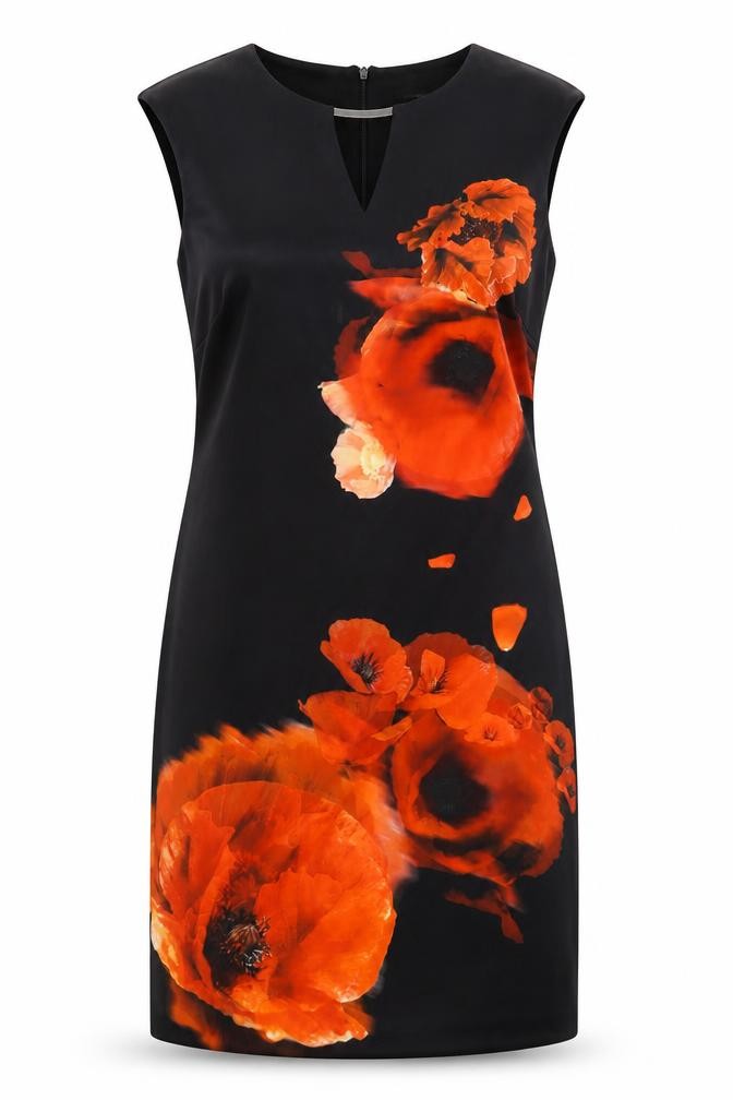 Roman Womens Sheath Dress Size 16 Black Floral Knee Length V-Neck Sleeveless - front view