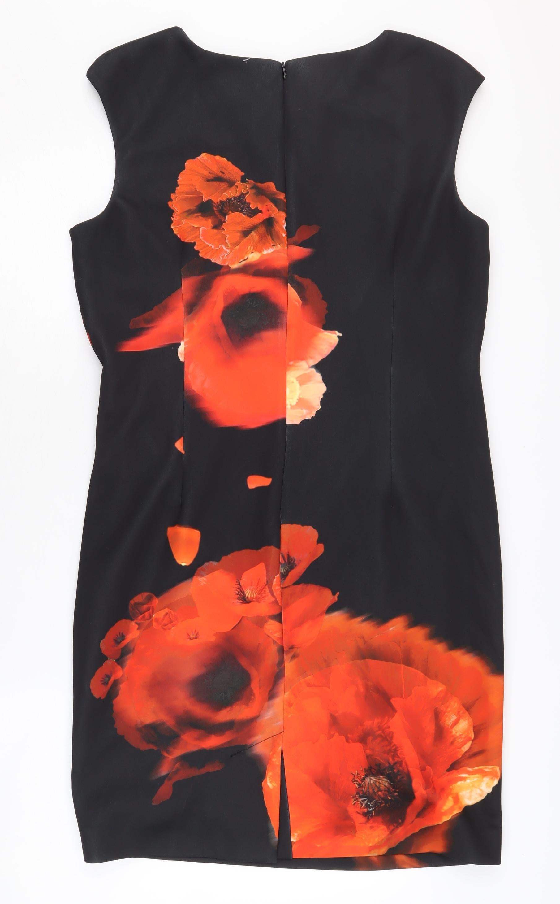 Roman Womens Sheath Dress Size 16 Black Floral Knee Length V-Neck Sleeveless - label detail