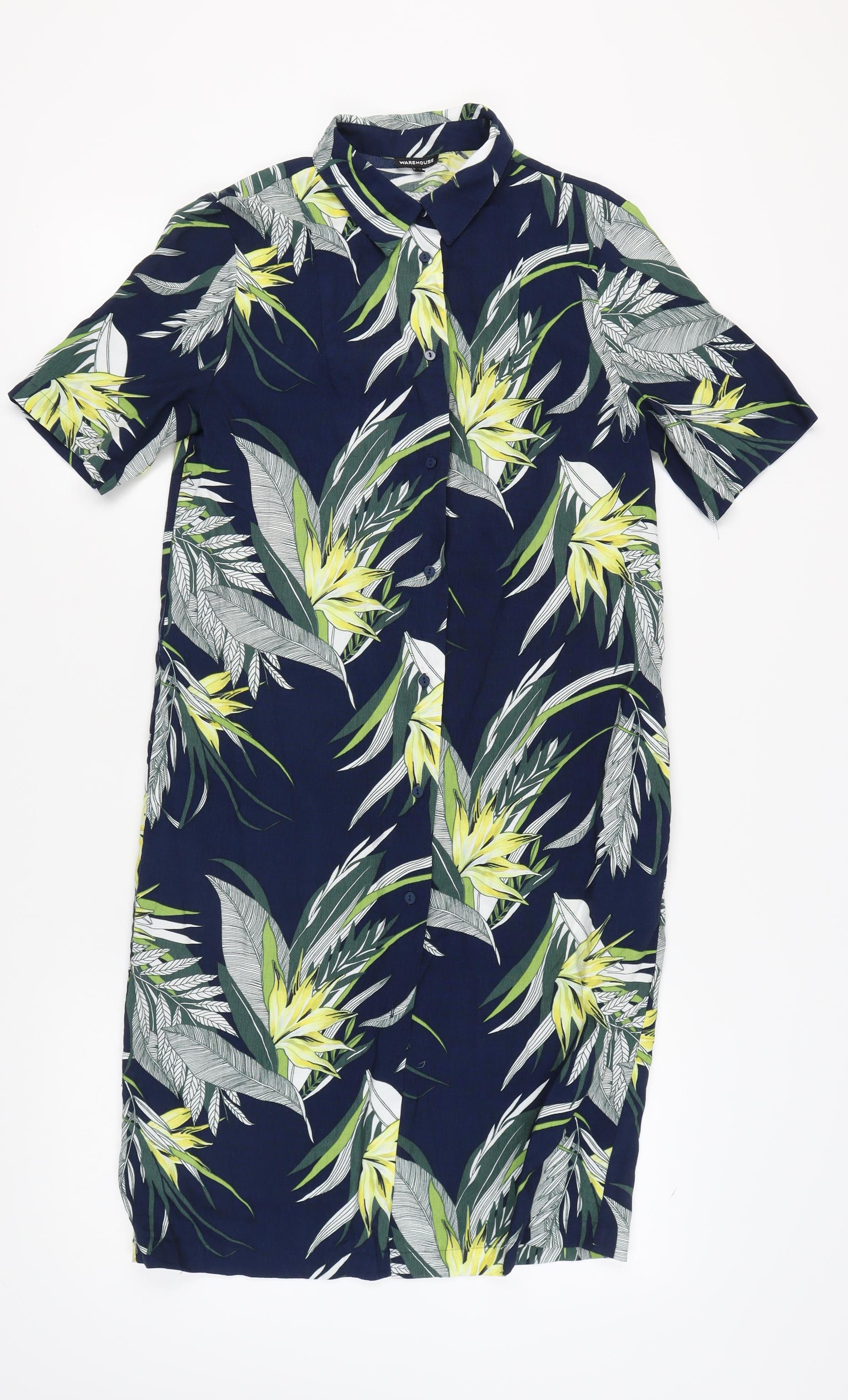Womens Warehouse Size 10 Shirt Dress Multicoloured Floral Midi Collared Button - reverse view