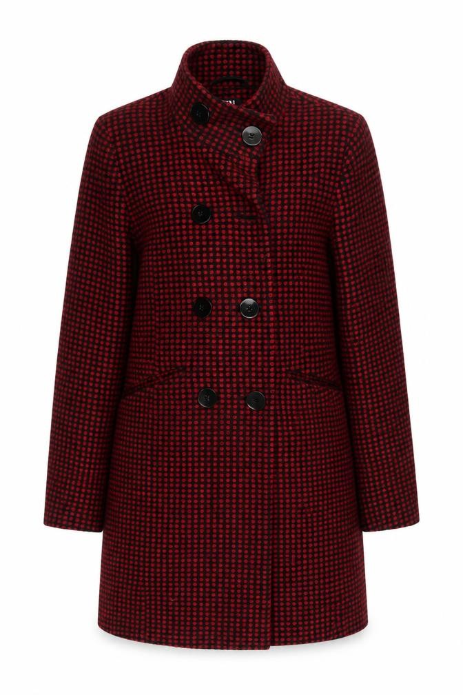 The Collection by Debenhams Womens Pea Coat Size 10 Red Checked Mid-Length - front view
