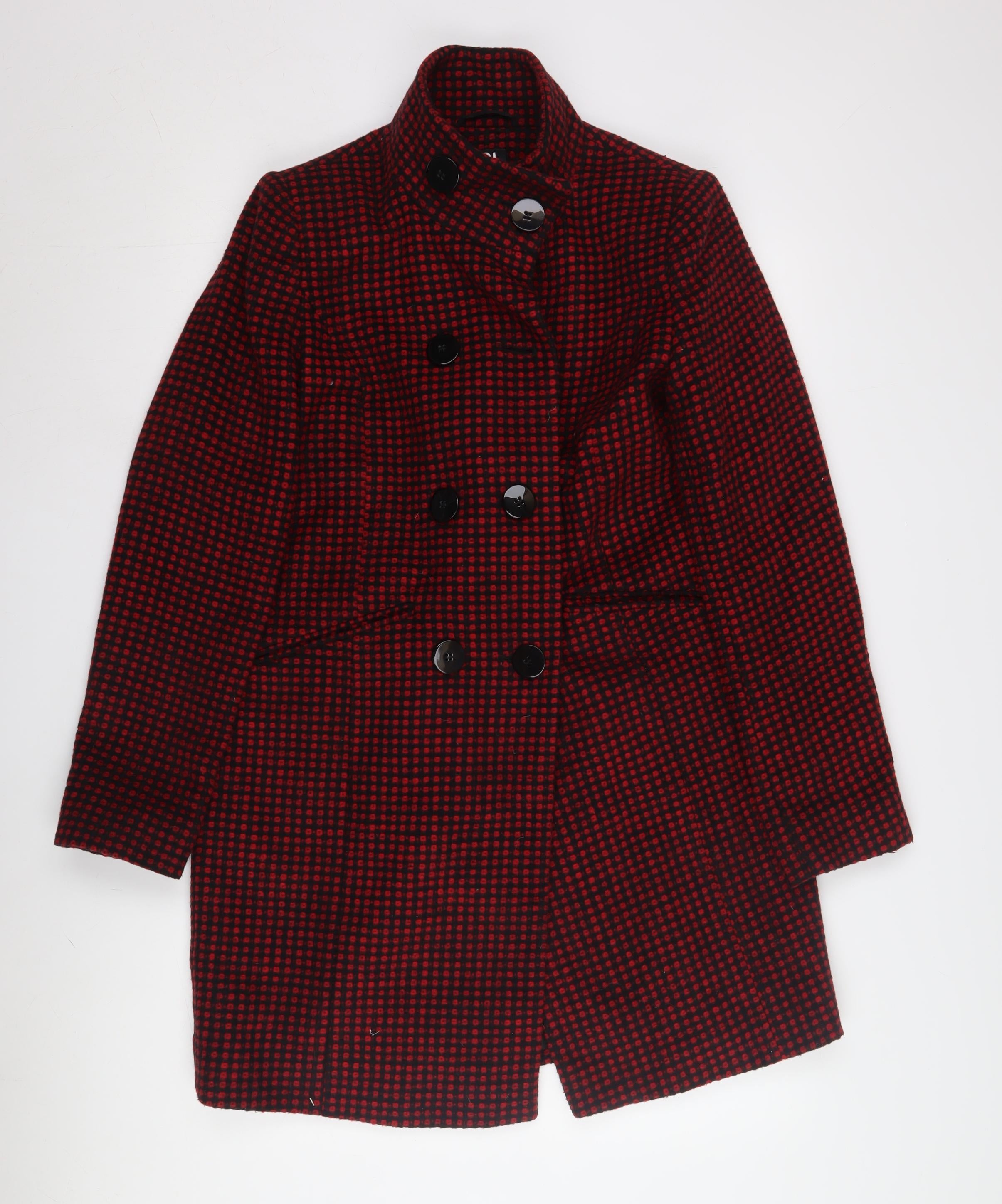 The Collection by Debenhams Womens Pea Coat Size 10 Red Checked Mid-Length - reverse view