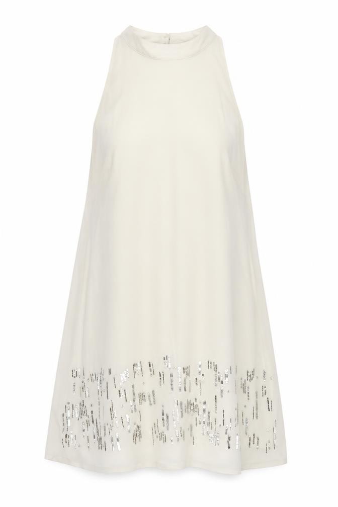Womens H&M Size 12 A-Line Dress Ivory Midi High Neck Sleeveless Party/Cocktail - front view