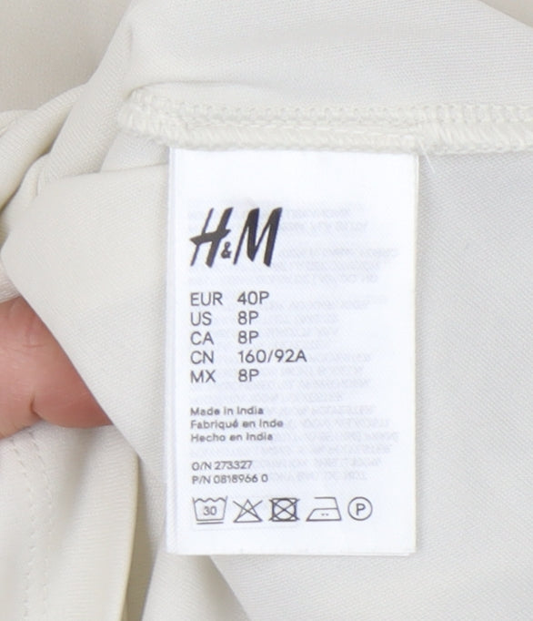Womens H&M Size 12 A-Line Dress Ivory Midi High Neck Sleeveless Party/Cocktail - close detail