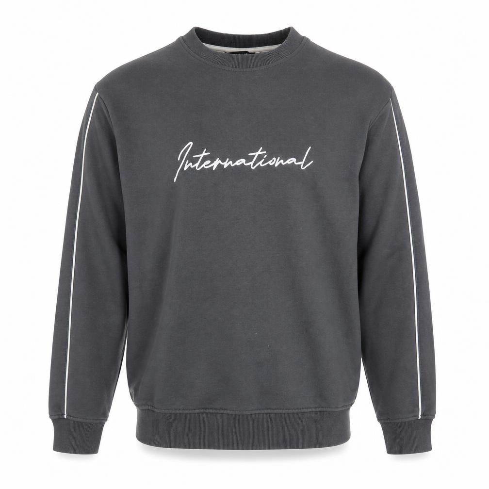 Mens New Look Size L Pullover Sweatshirt Grey Graphic Print Long Sleeve Logo - front view