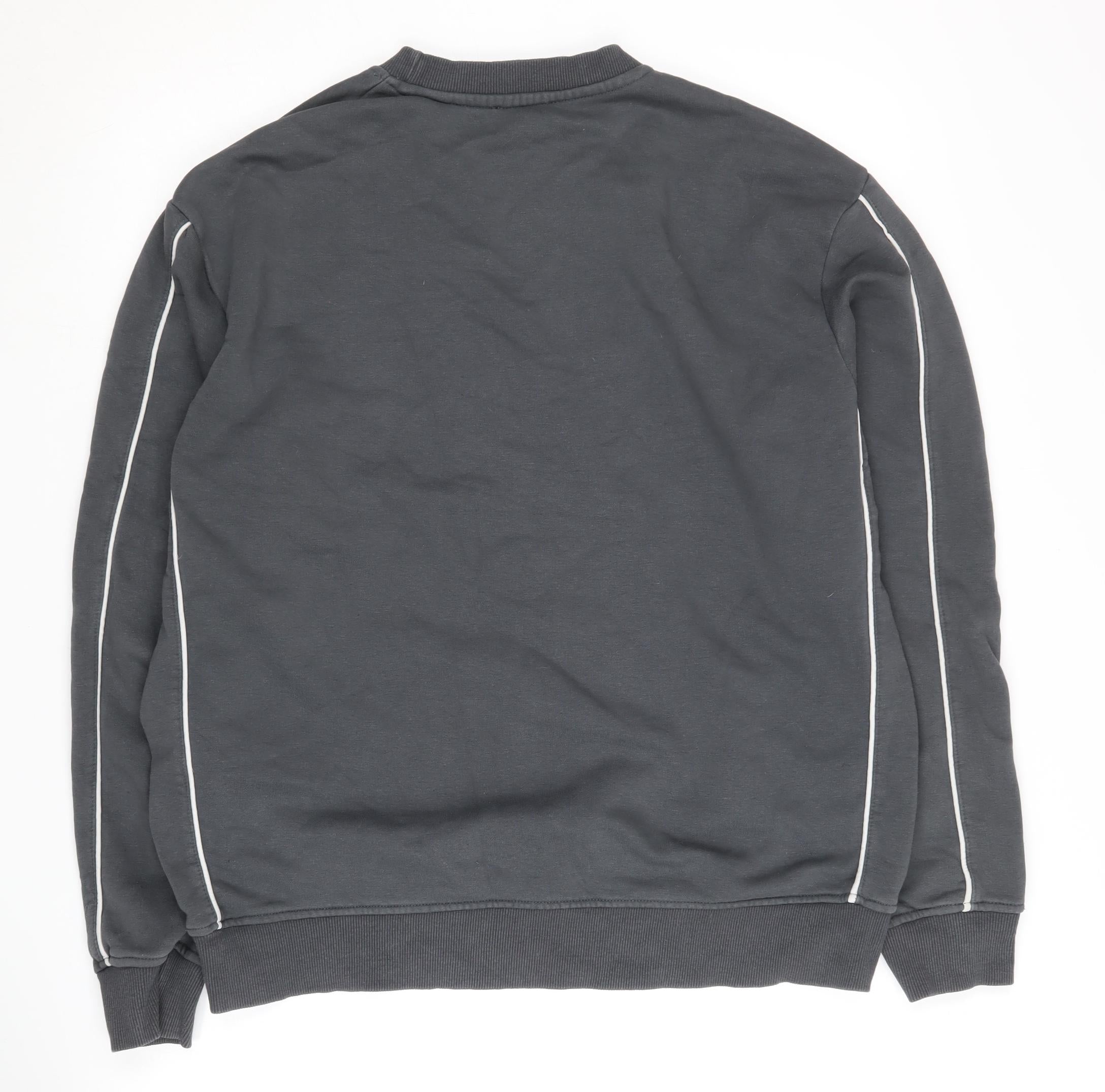Mens New Look Size L Pullover Sweatshirt Grey Graphic Print Long Sleeve Logo - label detail