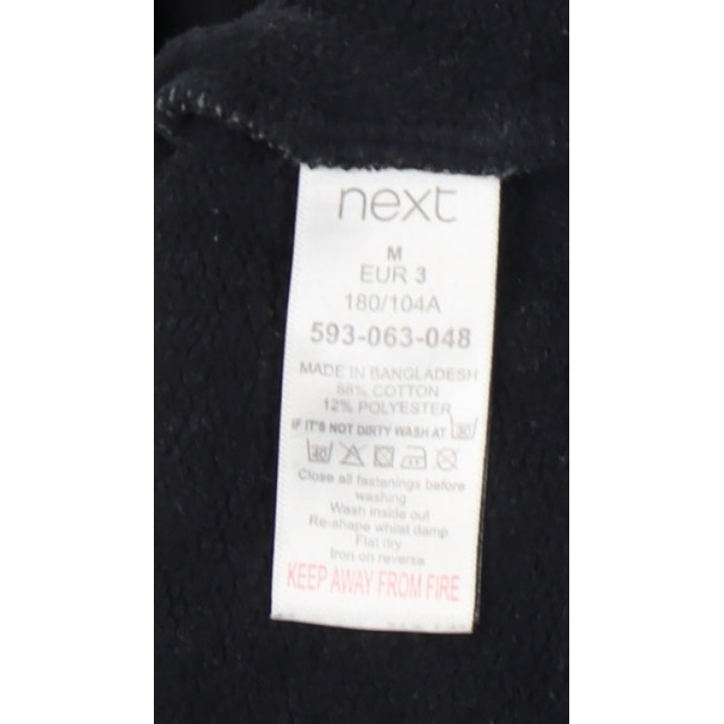Mens NEXT Size M Full Zip Sweatshirt Black Long Sleeve - close detail