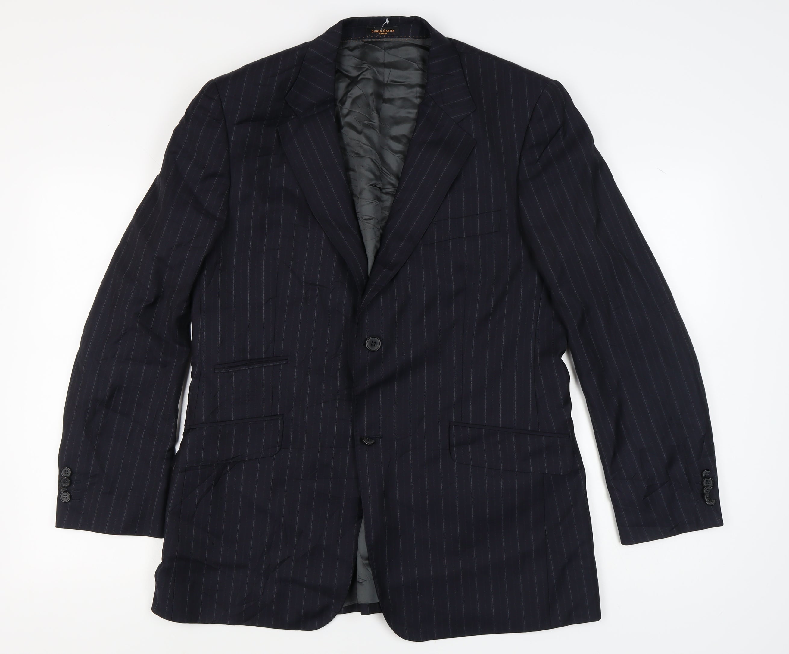Mens Simon Carter Size 40 Jacket Blazer Blue Striped Business - reverse view