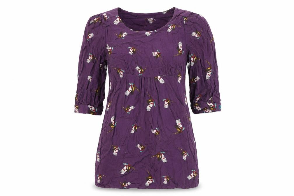 Joules Womens Tunic Blouse Size XS Purple Animal Print Scoop Neck 3/4 Sleeve - front view