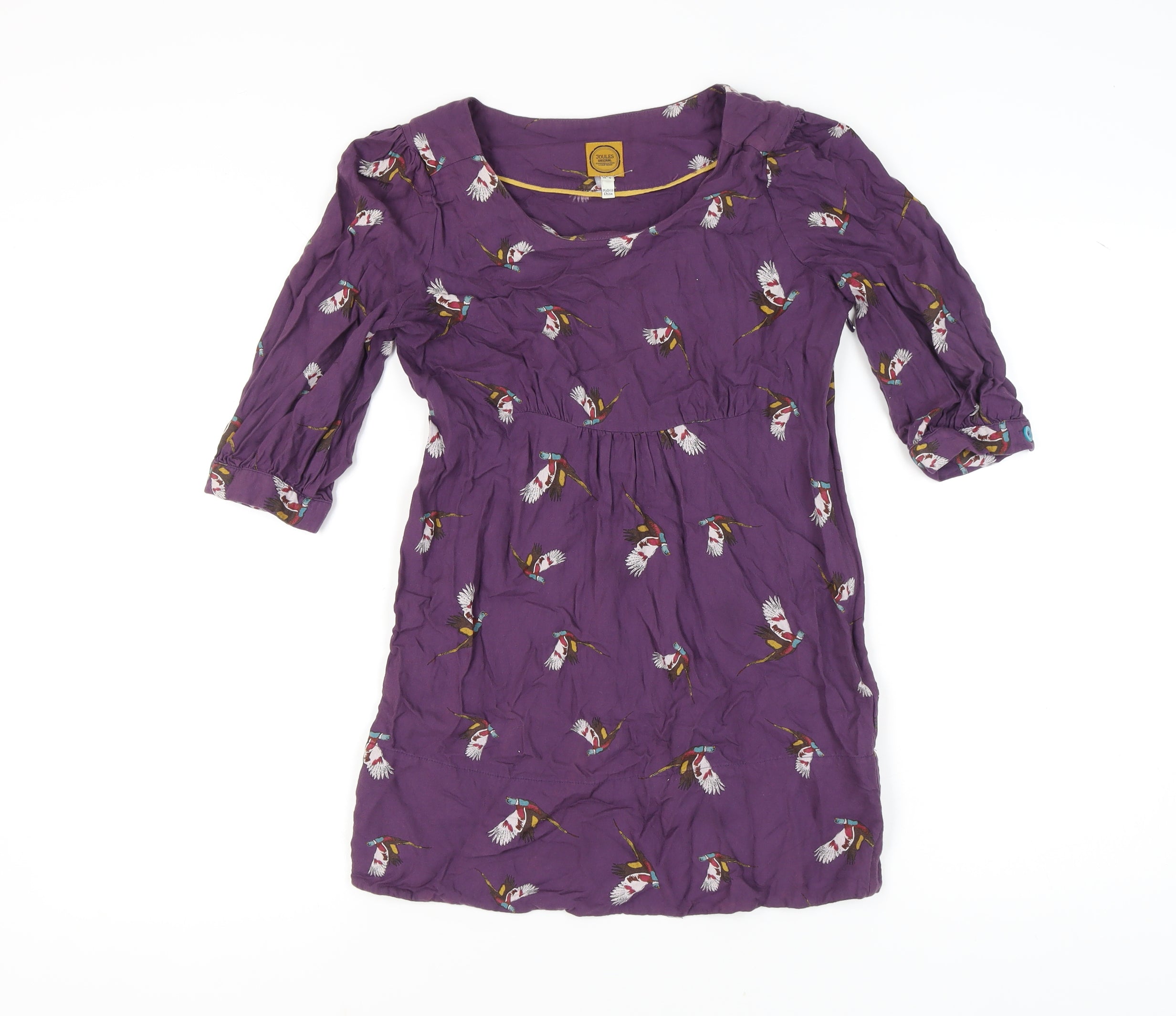 Joules Womens Tunic Blouse Size XS Purple Animal Print Scoop Neck 3/4 Sleeve - reverse view