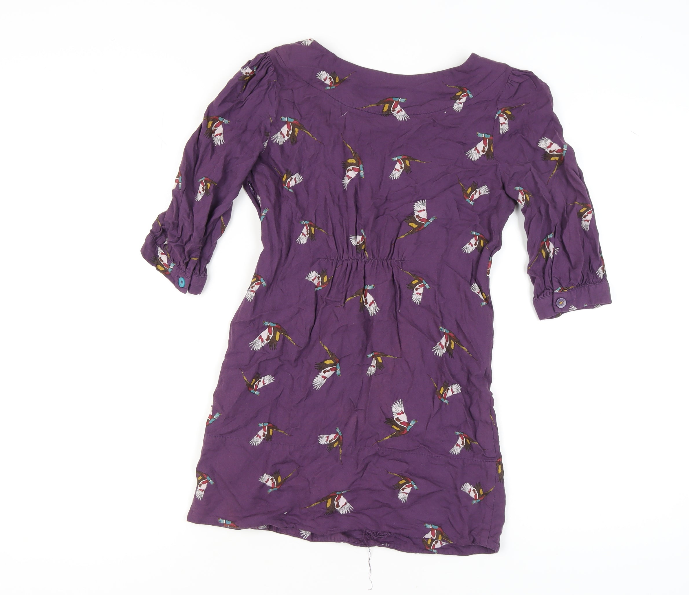 Joules Womens Tunic Blouse Size XS Purple Animal Print Scoop Neck 3/4 Sleeve - label detail