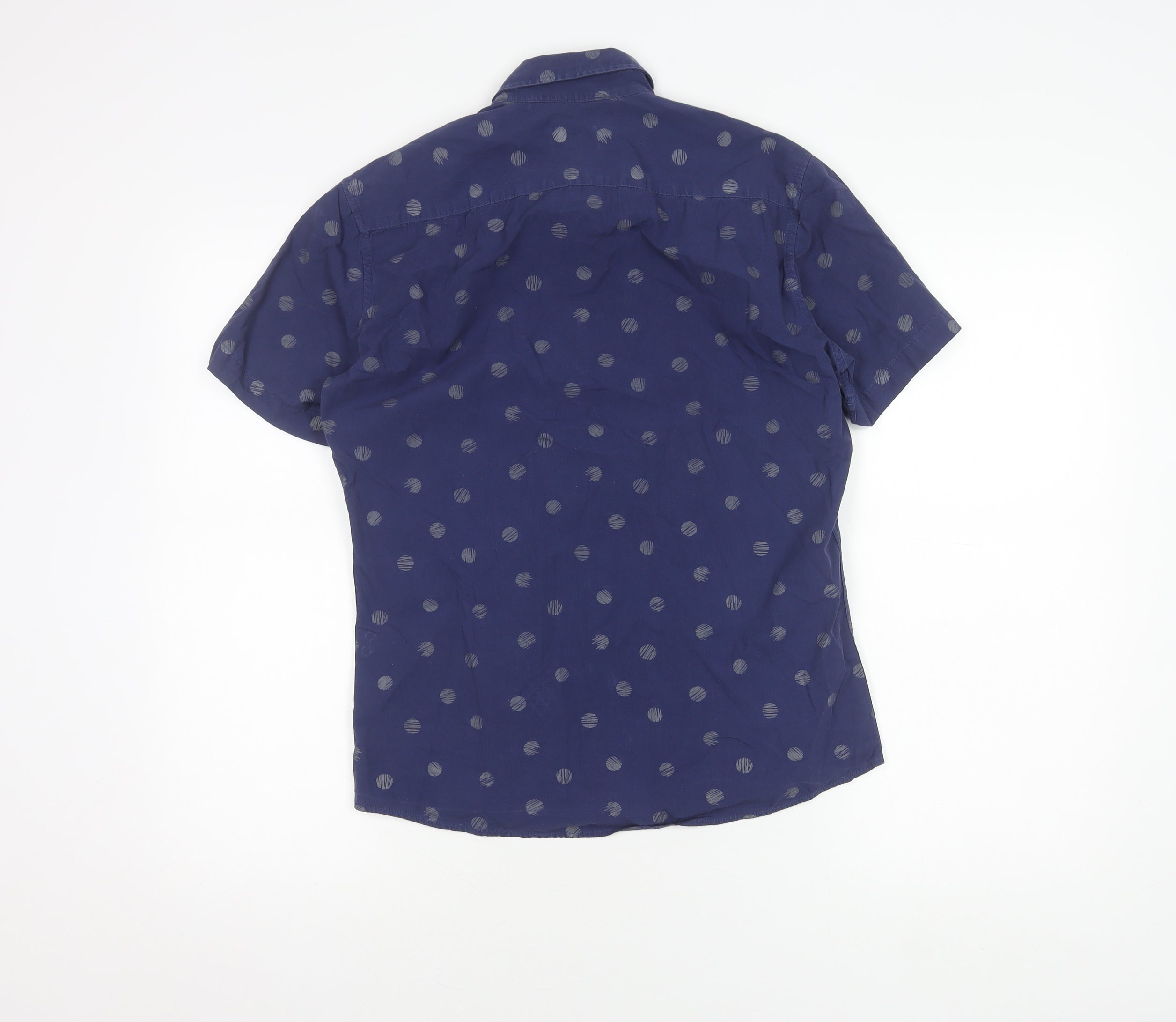 NEXT Boys Basic Button-Up Size S Blue Graphic Print Collared Short Sleeve Casual - label detail