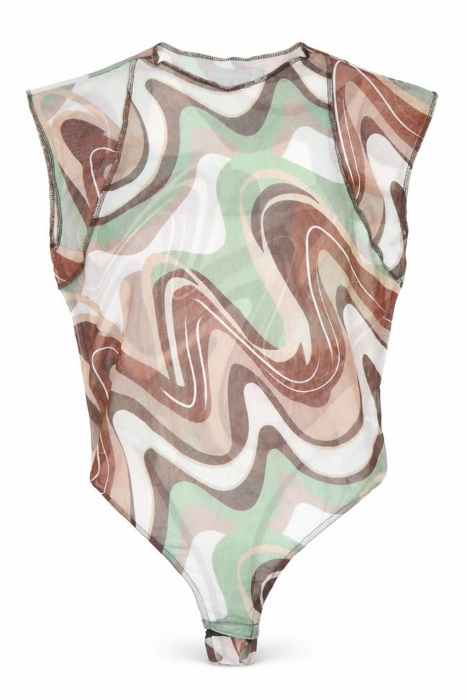 Womens PRETTYLITTLETHING Size 14 Bodysuit One-Piece Multicoloured Abstract - front view