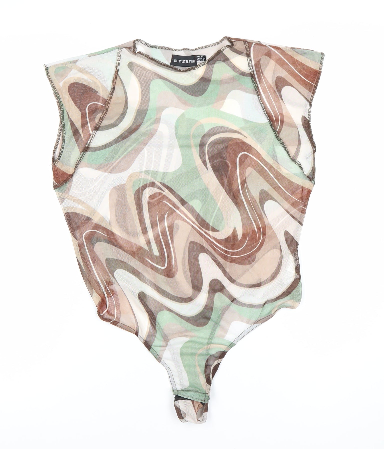 Womens PRETTYLITTLETHING Size 14 Bodysuit One-Piece Multicoloured Abstract - reverse view