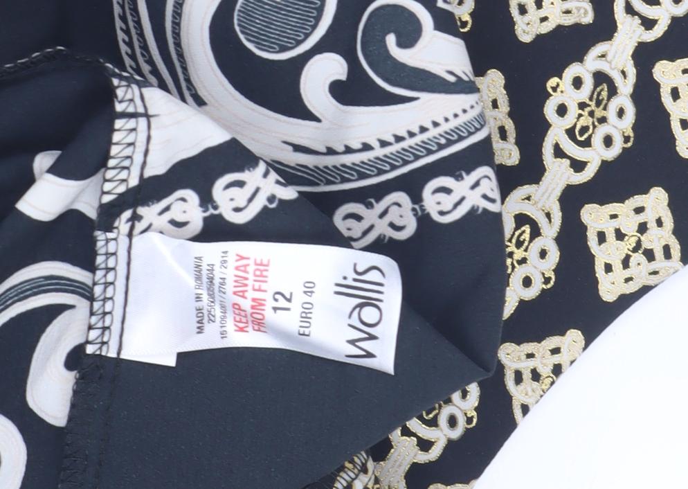 Womens Wallis Size 12 Sheath Dress Black Paisley Knee Length Scoop Neck Formal - close detail