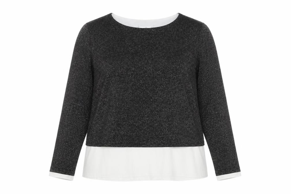 Womens Wallis Size 12 Basic Blouse Black Solid Round Neck Long Sleeve Casual - front view