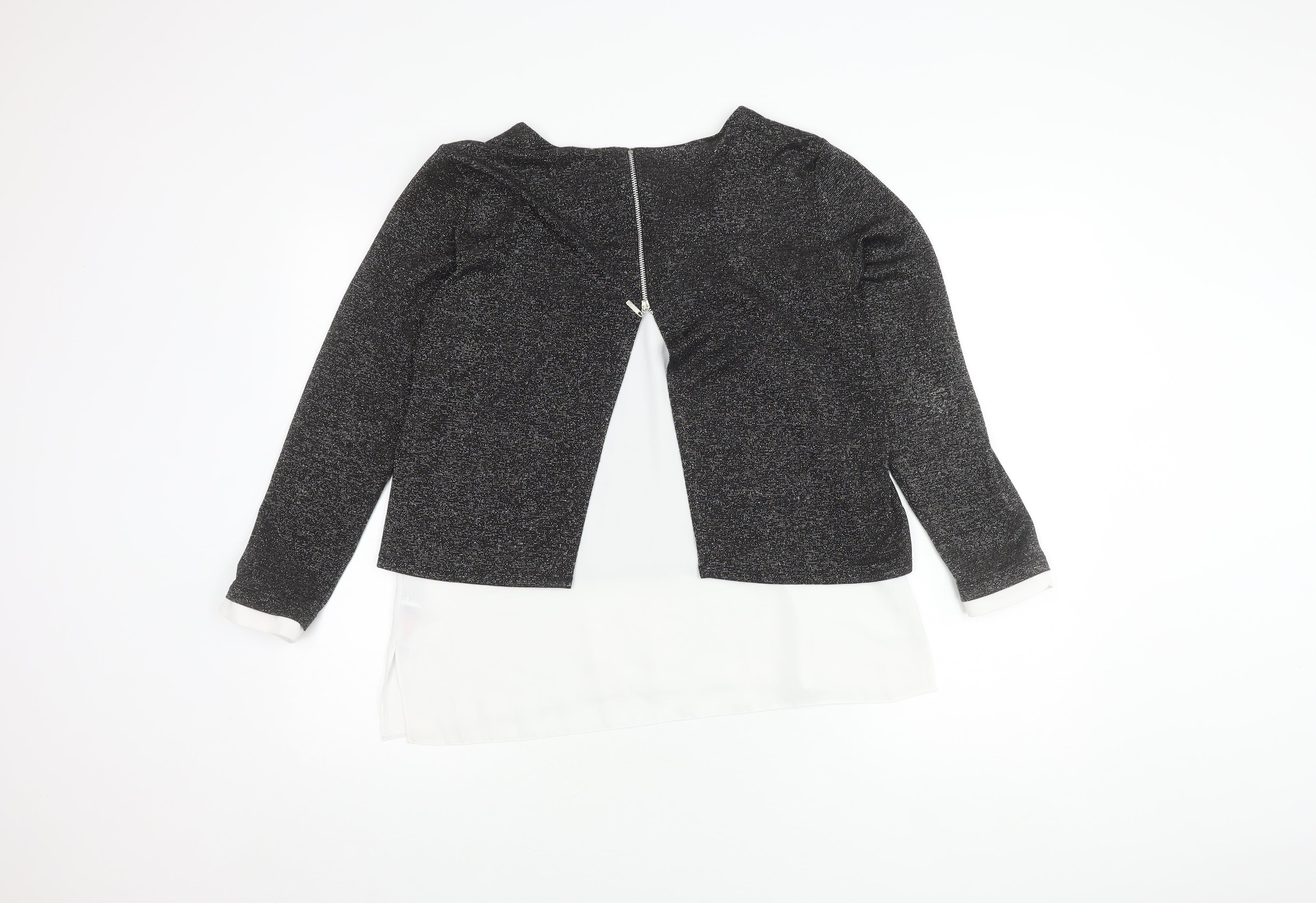 Womens Wallis Size 12 Basic Blouse Black Solid Round Neck Long Sleeve Casual - label detail