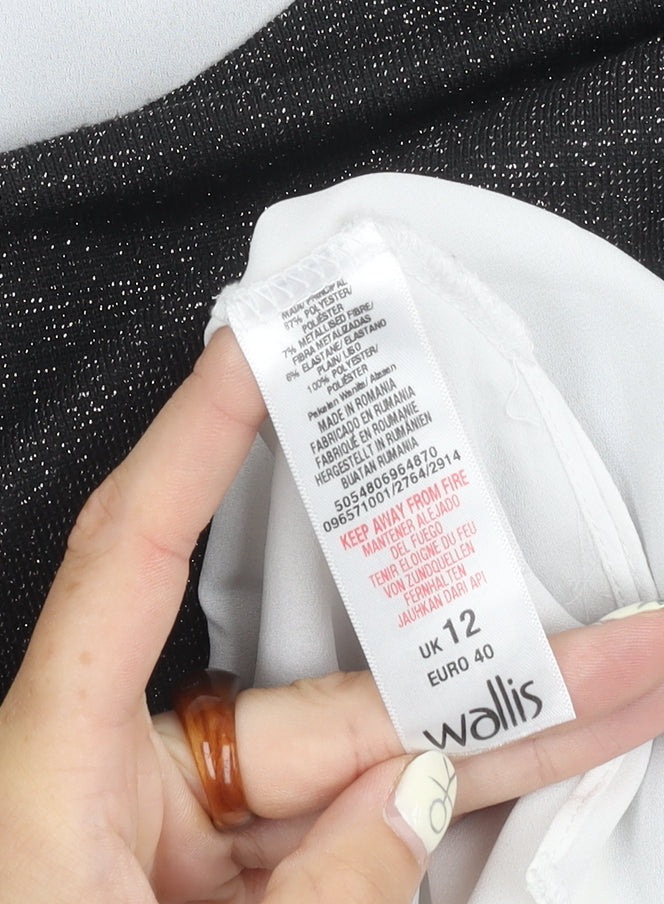 Womens Wallis Size 12 Basic Blouse Black Solid Round Neck Long Sleeve Casual - close detail