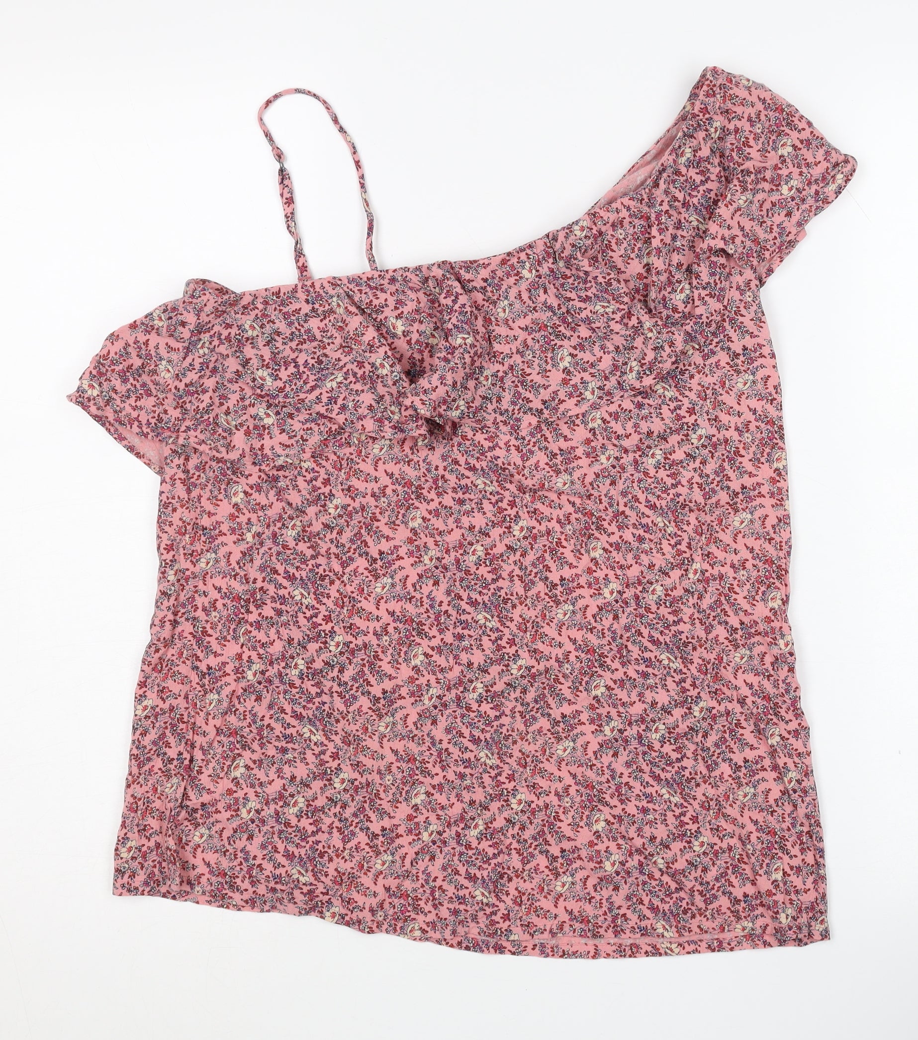 Womens Hollister Size S Camisole Blouse Pink Floral One Shoulder Sleeveless - reverse view