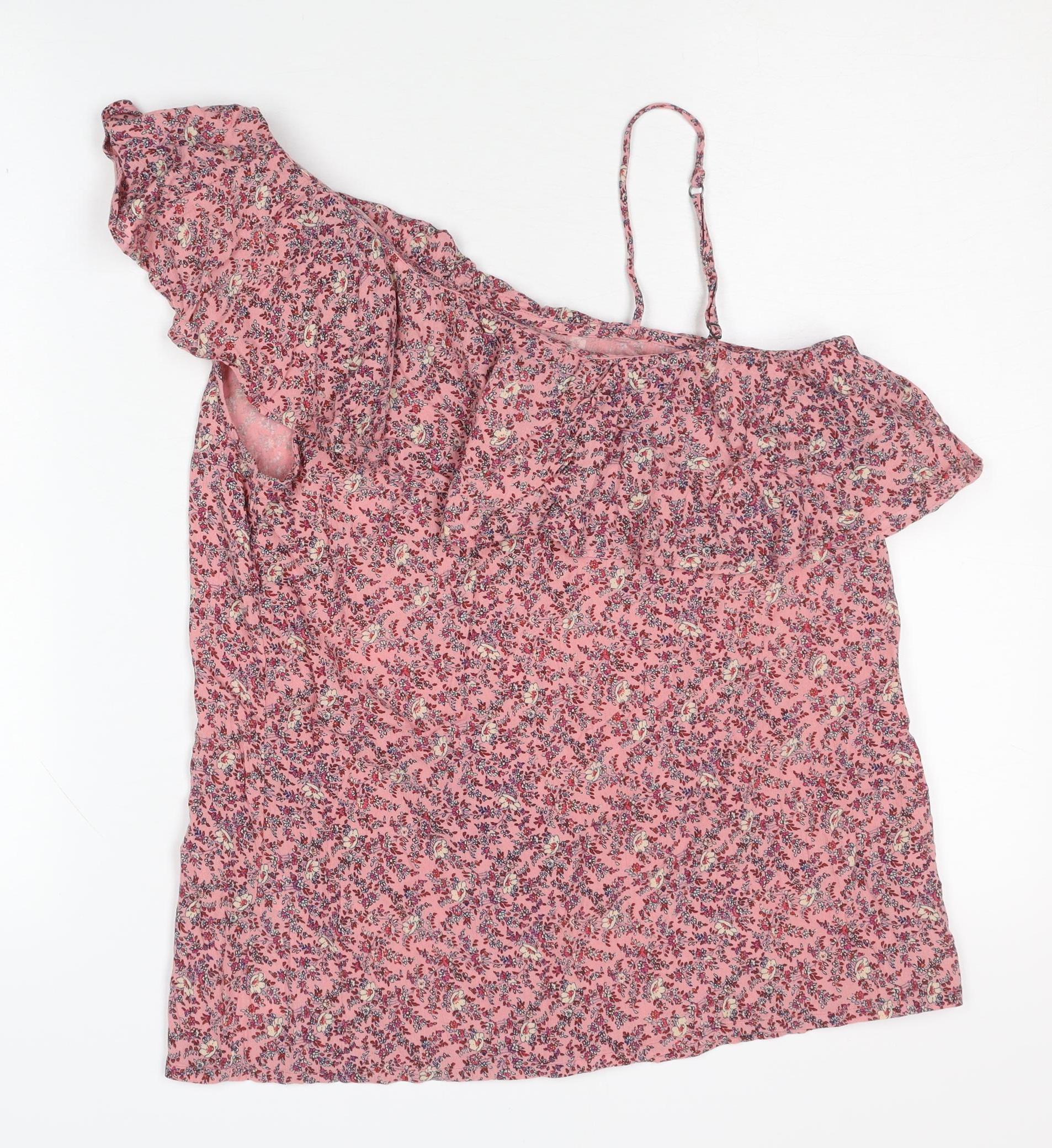 Womens Hollister Size S Camisole Blouse Pink Floral One Shoulder Sleeveless - label detail